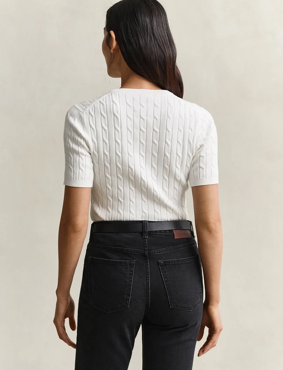 Gant - Stretch Cable Knit Sweater - kampsunid - eggshell - 2