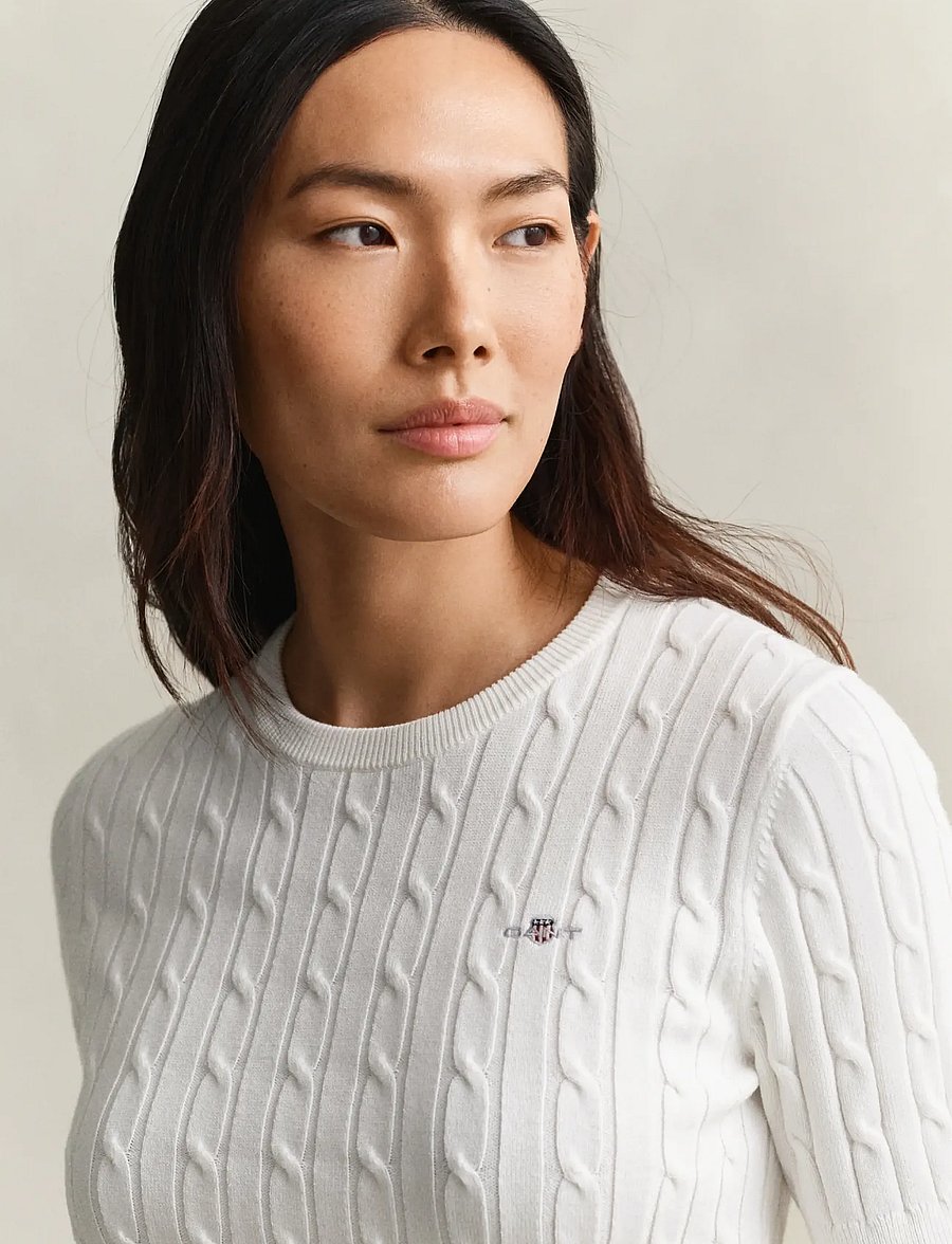 Gant - Stretch Cable Knit Sweater - kampsunid - eggshell - 3