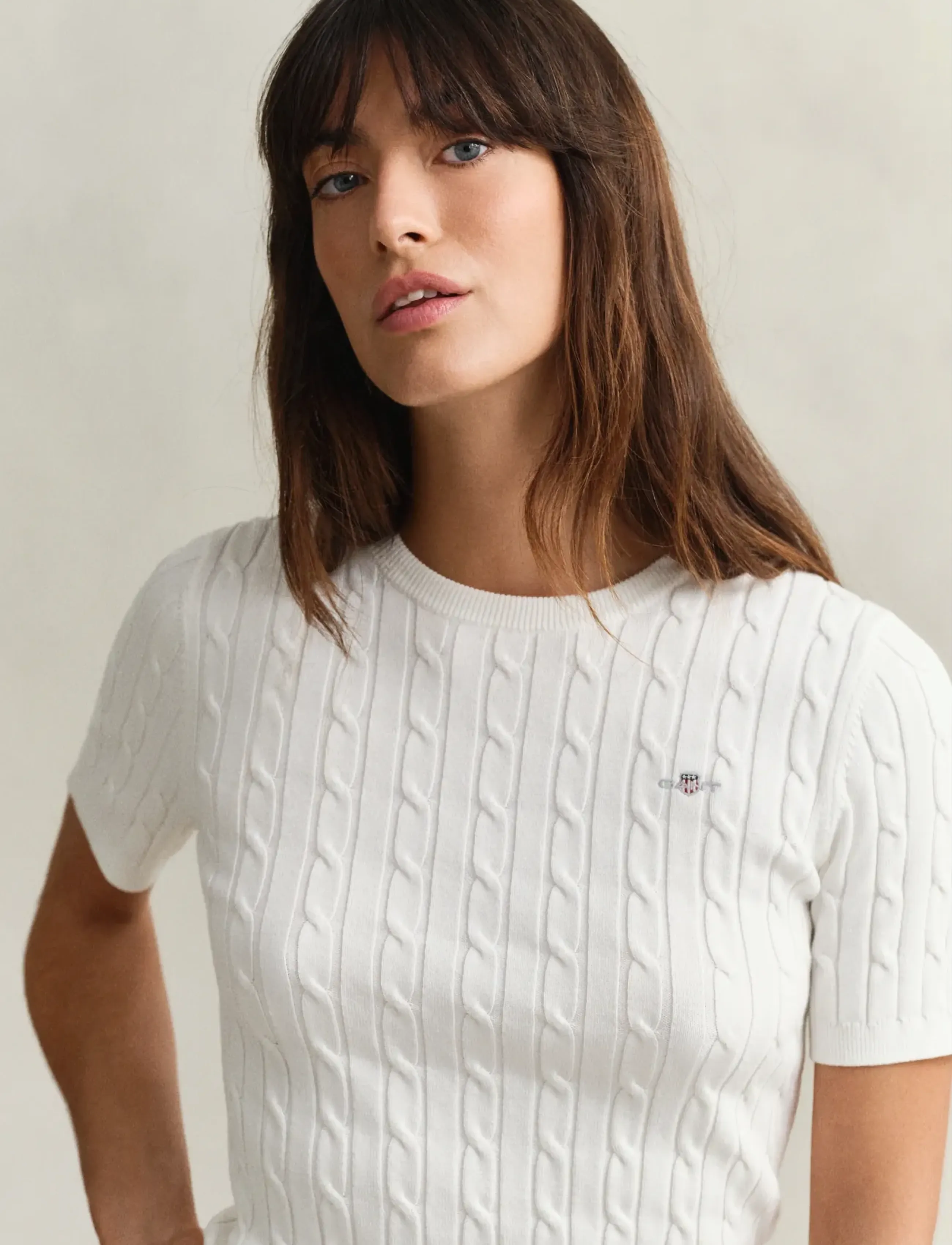 Gant - Stretch Cable Knit Sweater - jumpers - eggshell - 3