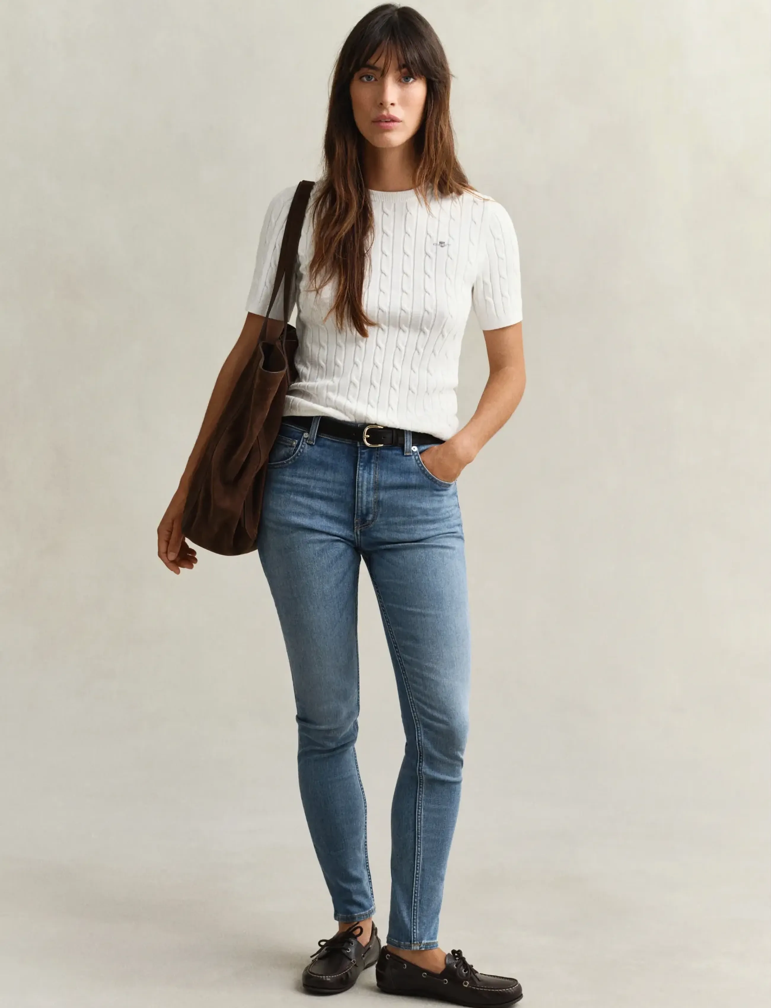 Gant - Stretch Cable Knit Sweater - jumpers - eggshell - 4