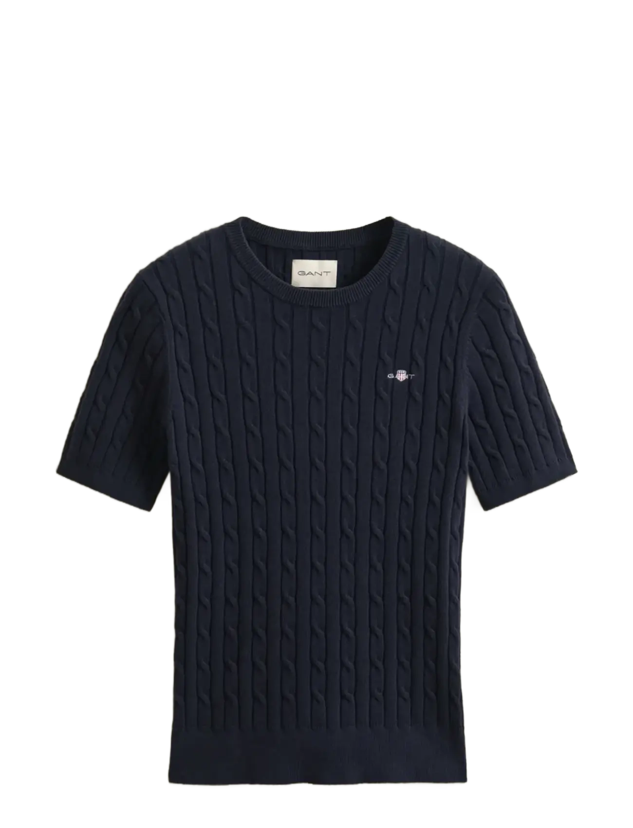 STRETCH COTTON CABLE SS C-NECK - EVENING BLUE