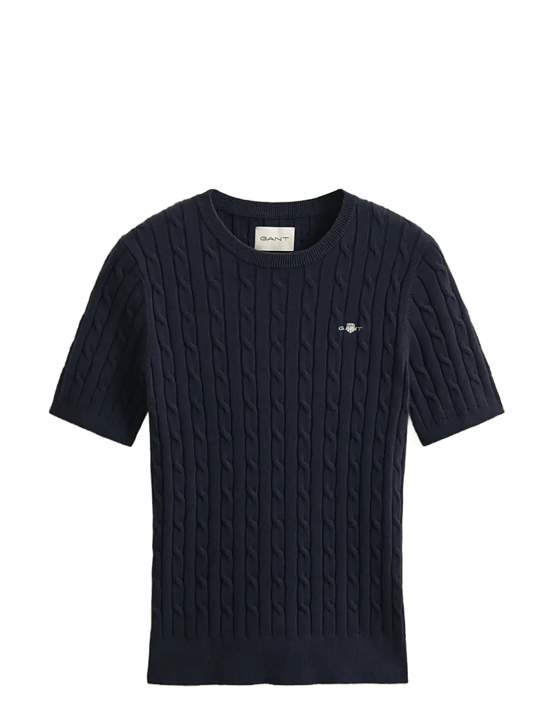 GANT - STRETCH COTTON CABLE SS C-NECK - megztiniai - evening blue - 1