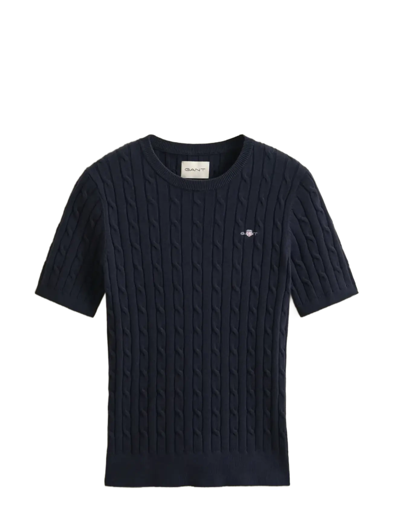 STRETCH COTTON CABLE SS C-NECK - EVENING BLUE