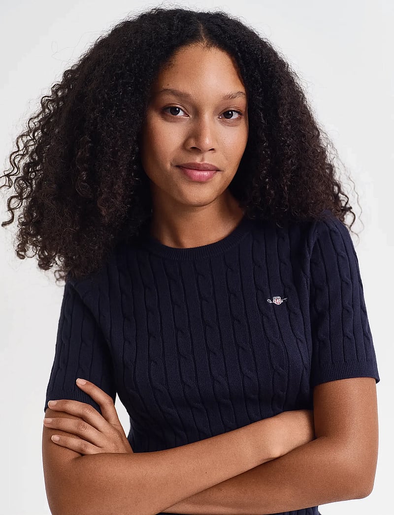 GANT - STRETCH COTTON CABLE SS C-NECK - pullover - evening blue - 4