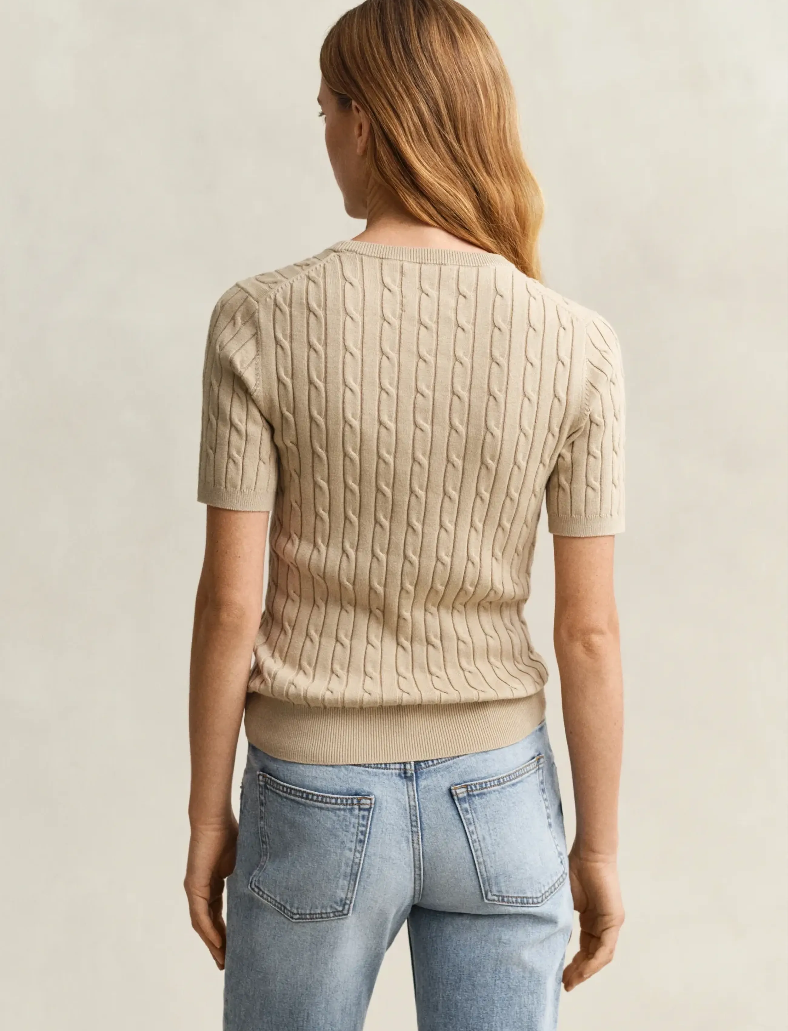 Gant - Stretch Cable Knit Sweater - megztiniai - oat beige - 2
