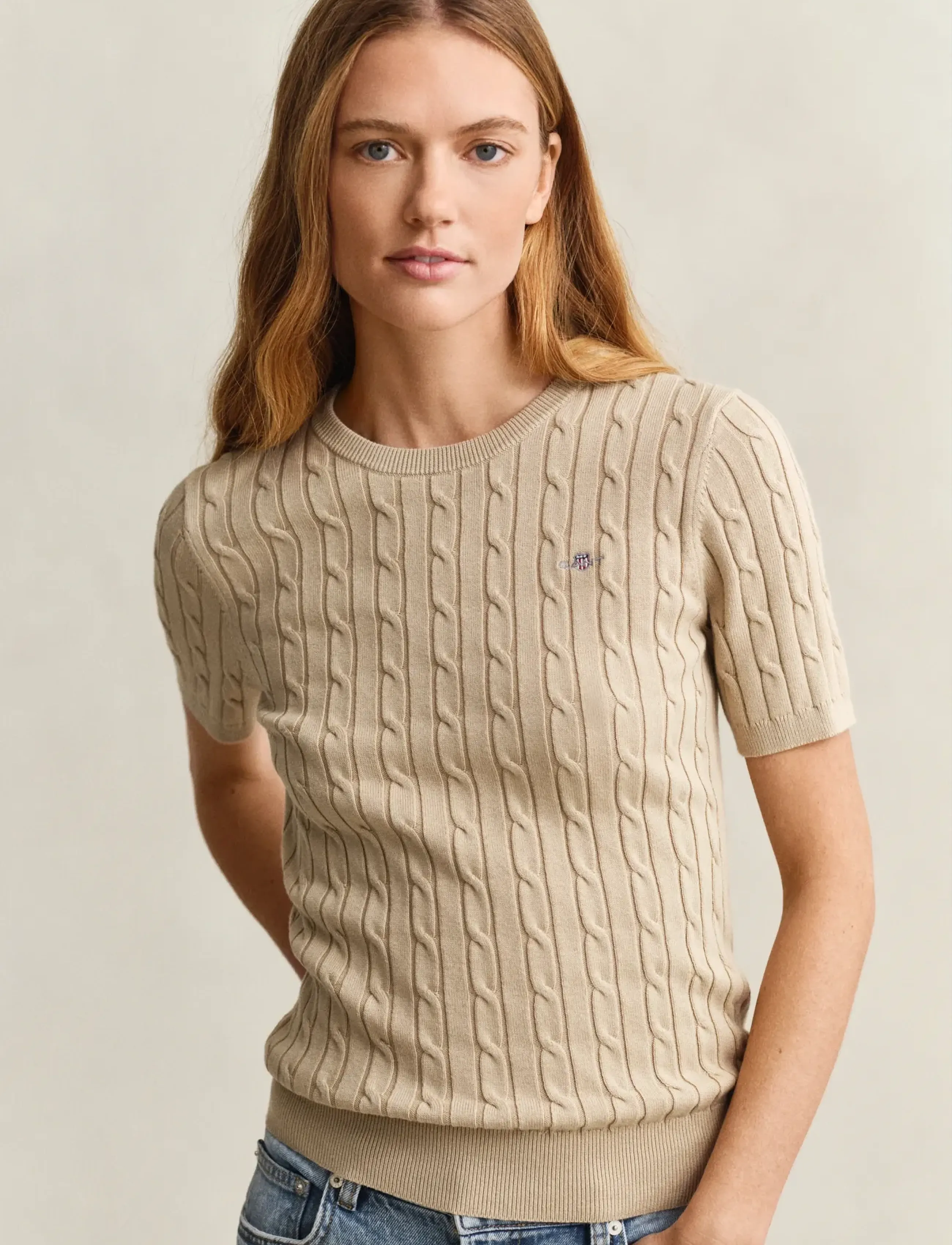 Gant - Stretch Cable Knit Sweater - megztiniai - oat beige - 3