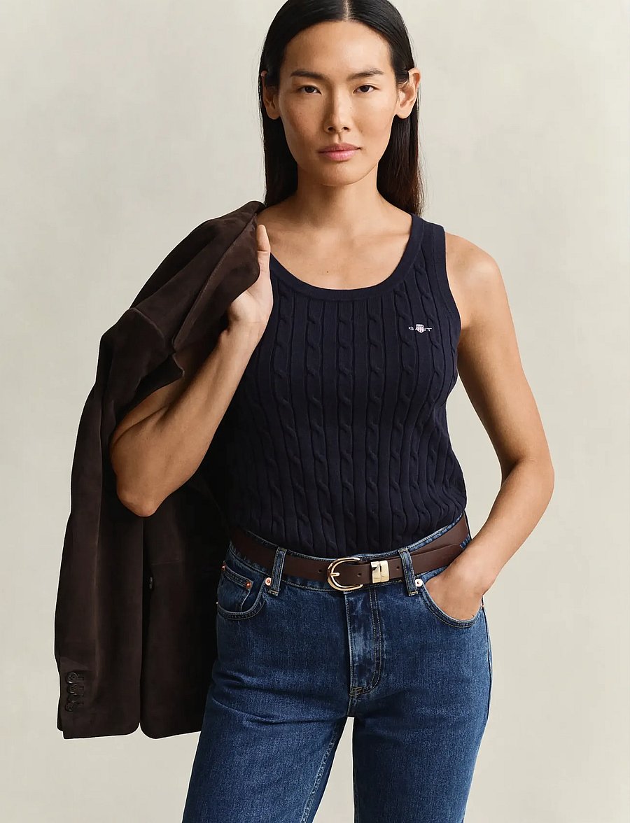 Gant - STRETCH COTTON CABLE TANK TOP - neuleliivit - evening blue - 0