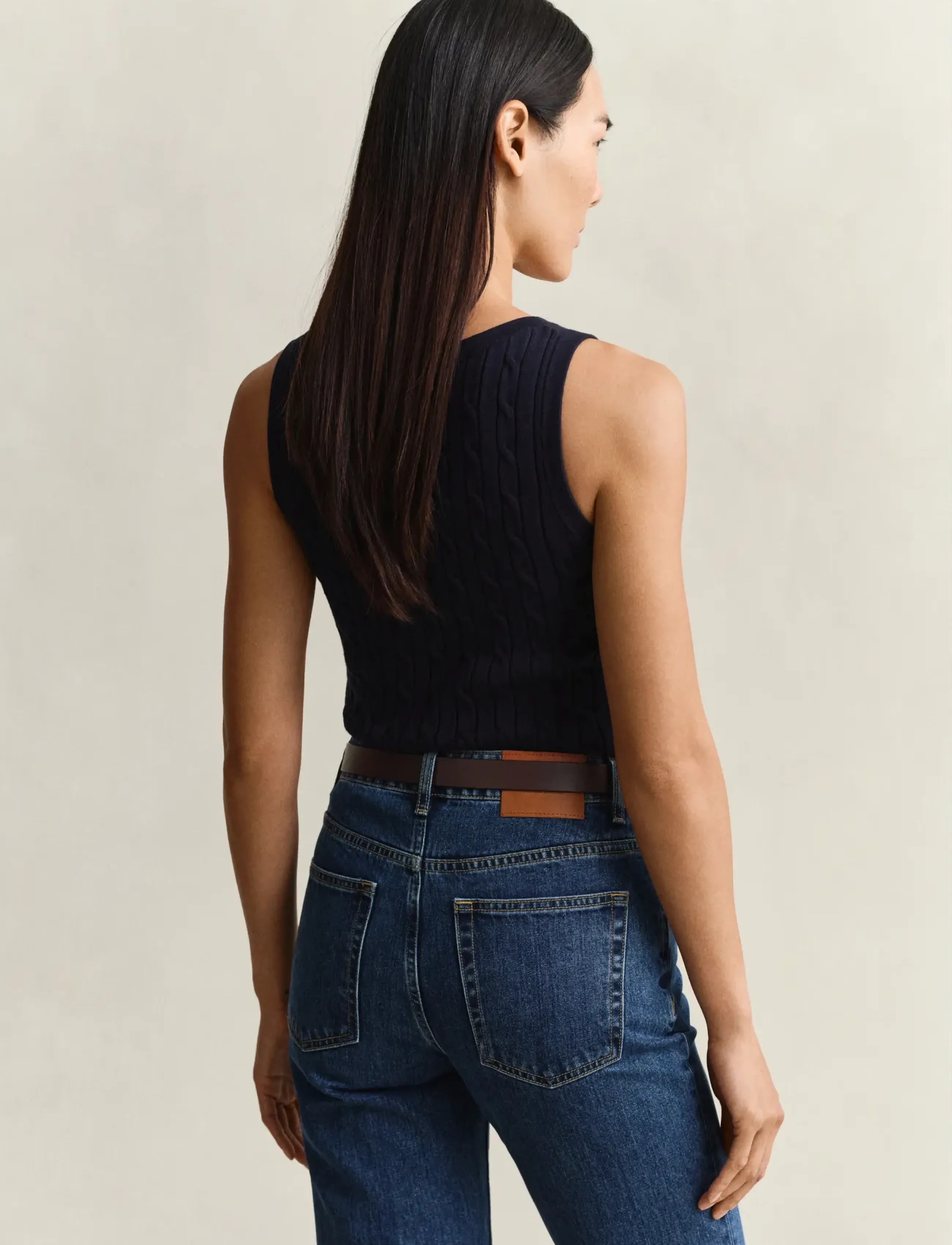 Gant - STRETCH COTTON CABLE TANK TOP - knitted vests - evening blue - 2