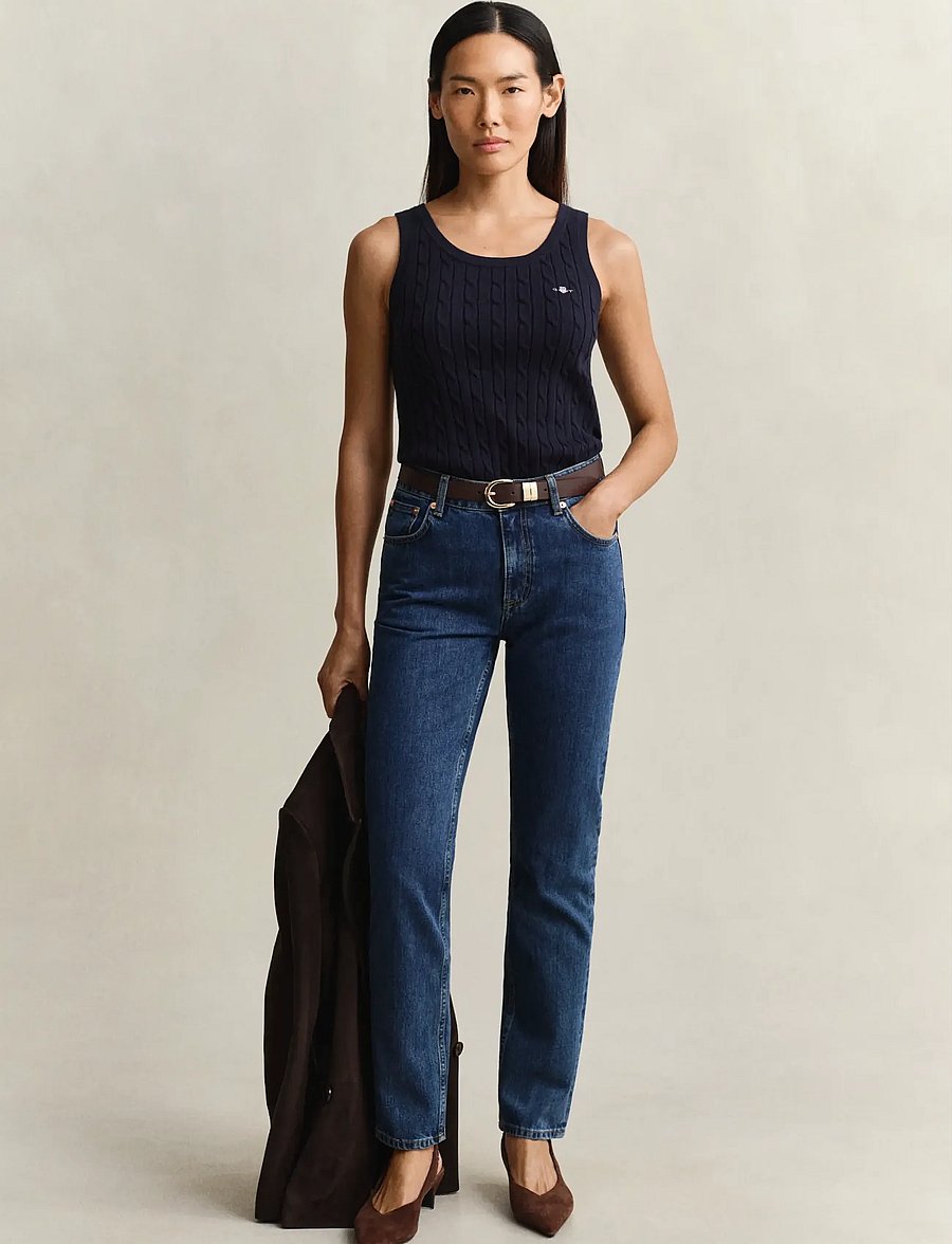 Gant - STRETCH COTTON CABLE TANK TOP - neuleliivit - evening blue - 4