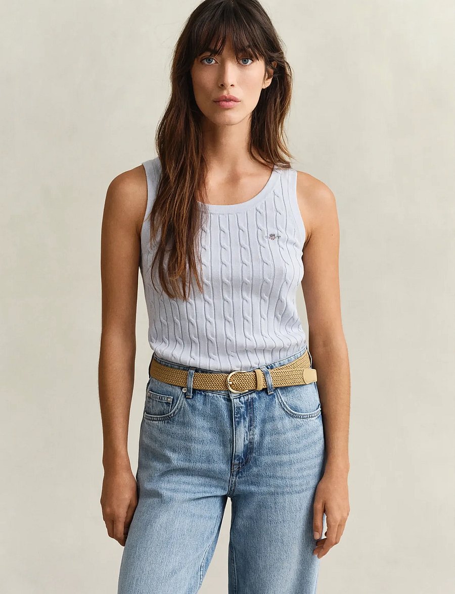 Gant - STRETCH COTTON CABLE TANK TOP - varrukateta topid - light blue - 0
