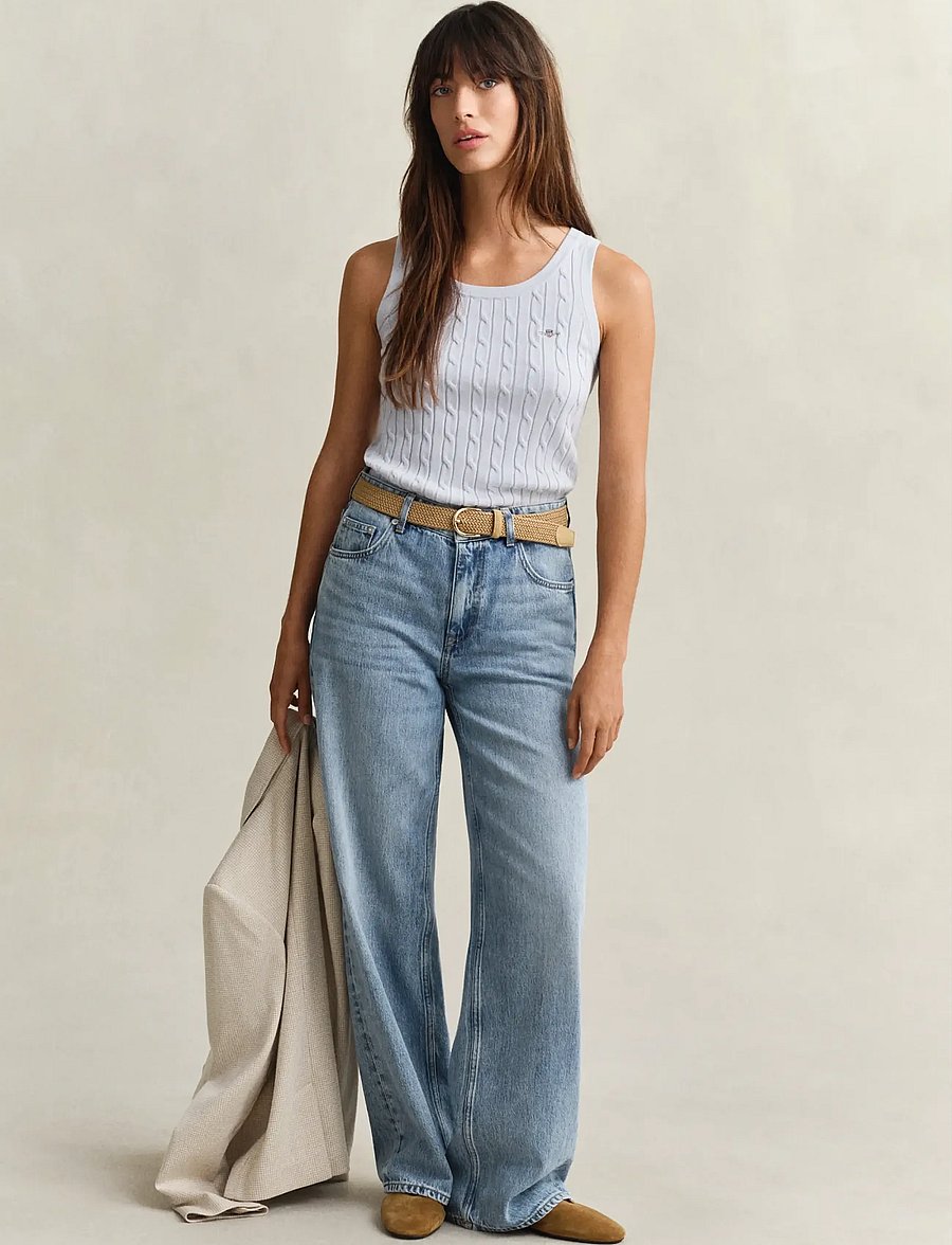 Gant - STRETCH COTTON CABLE TANK TOP - varrukateta topid - light blue - 4