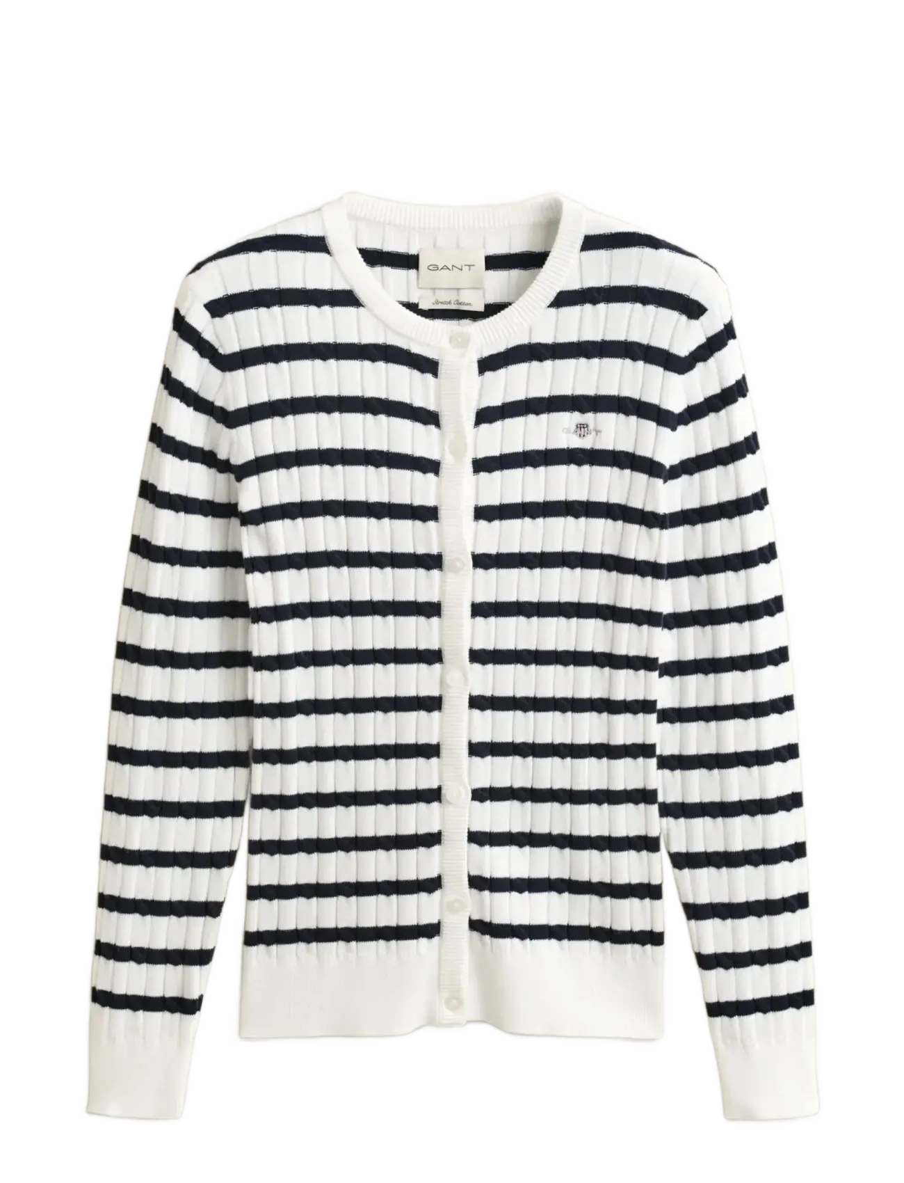 GANT STRETCH COTTON CABLE STRIPE CARDI - Koftor - EGGSHELL / white