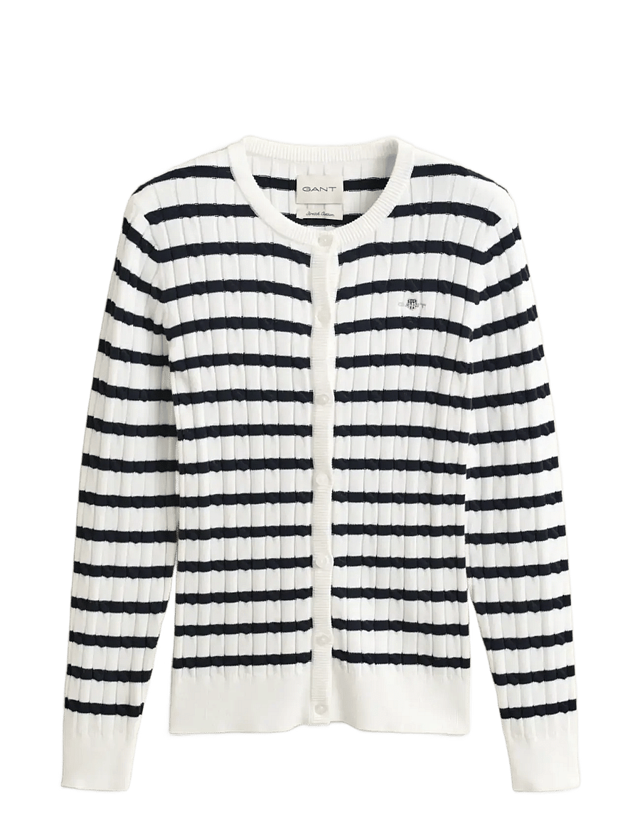 Gant - STRETCH COTTON CABLE STRIPE CARDI - strickjacken - eggshell - 1