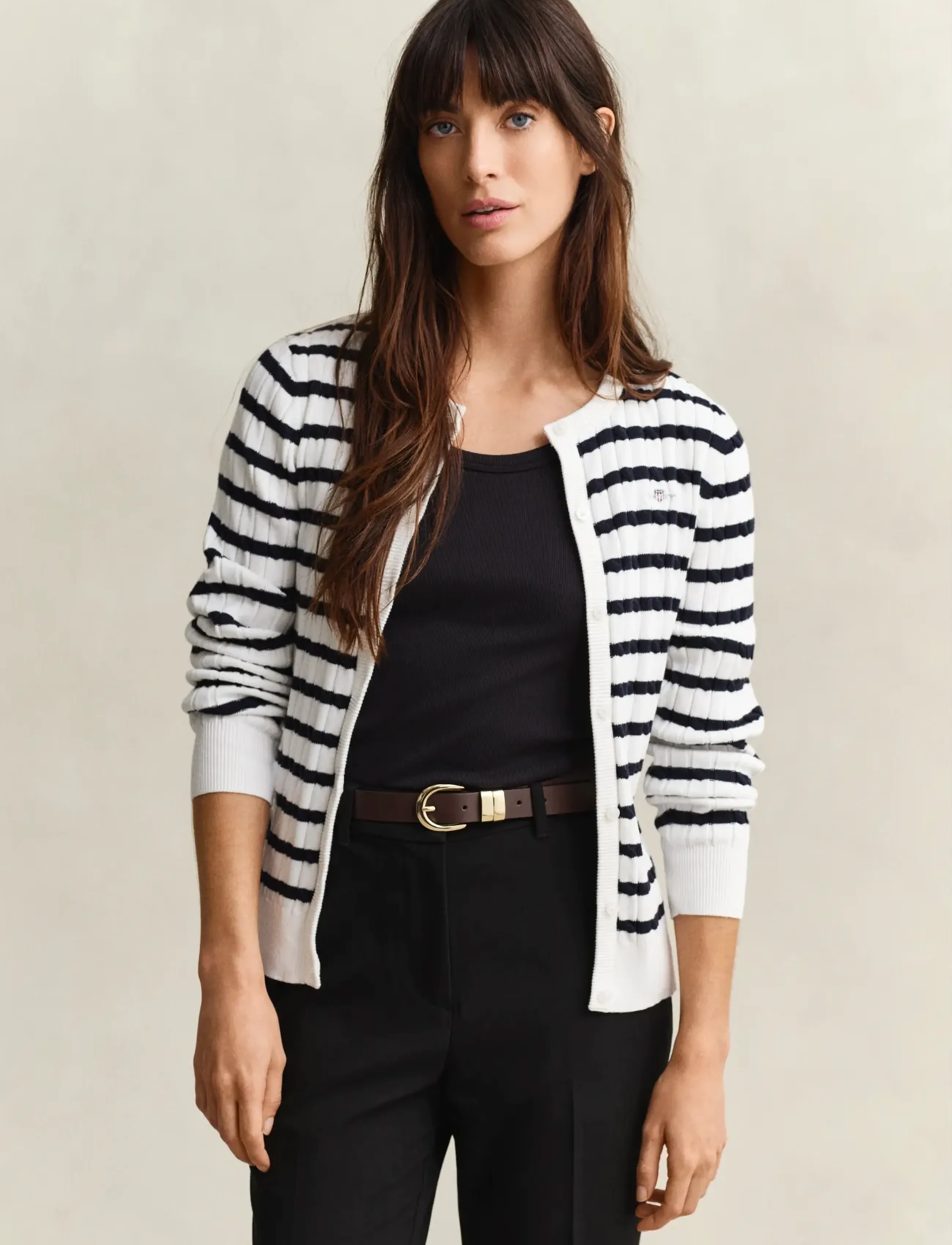 Stretch Cotton Cable Stripe Cardi