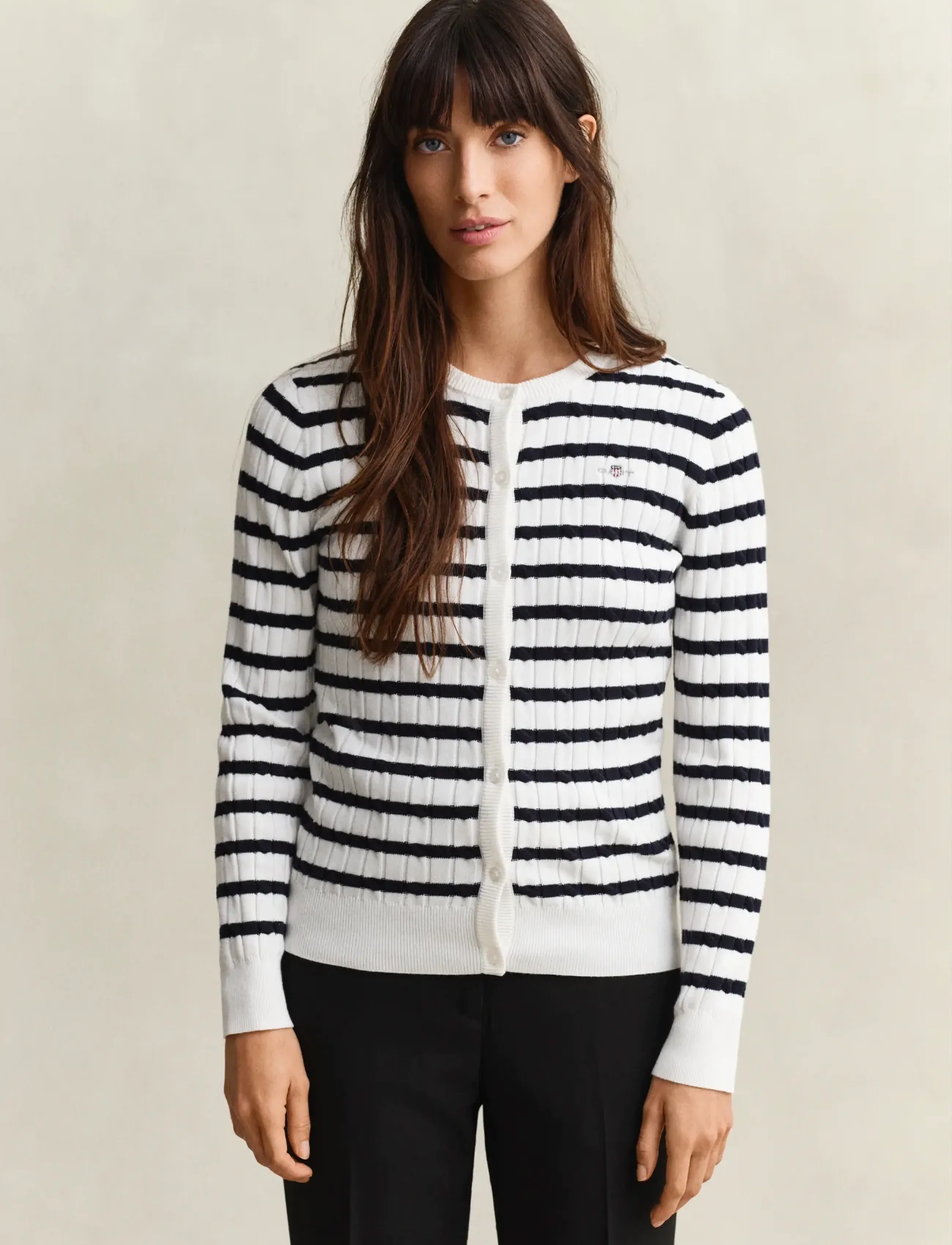 Stretch Cotton Cable Stripe Cardi 3