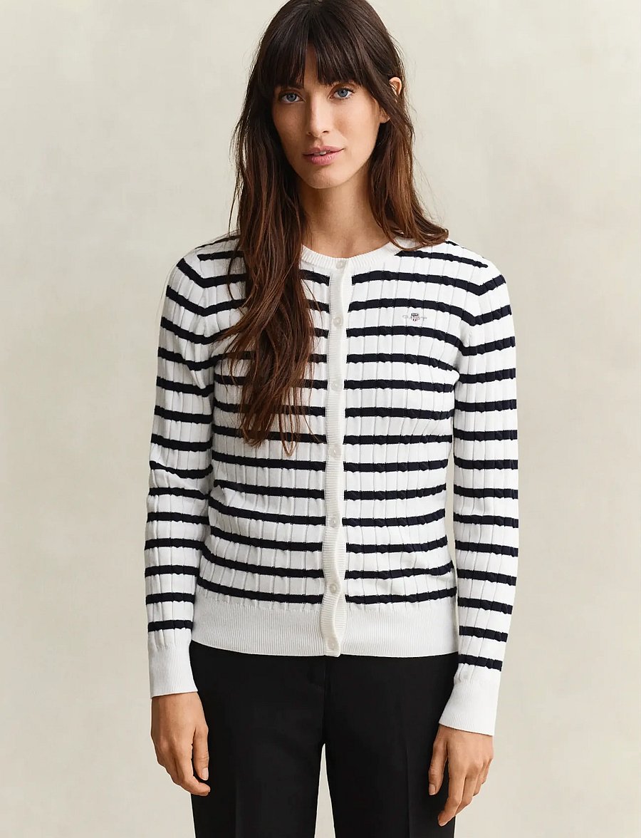 Gant - STRETCH COTTON CABLE STRIPE CARDI - strickjacken - eggshell - 3