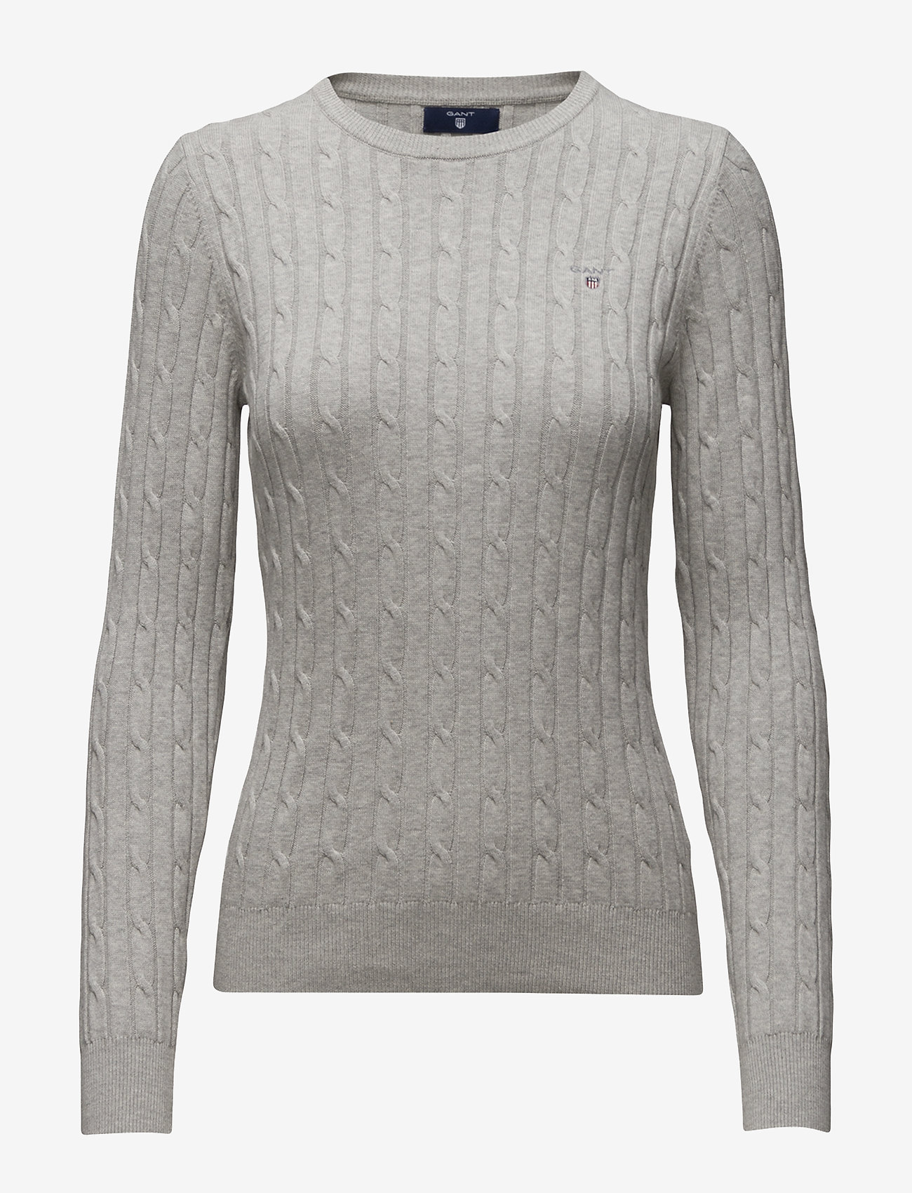 GANT - STRETCH COTTON CABLE C-NECK - light grey melange - 0