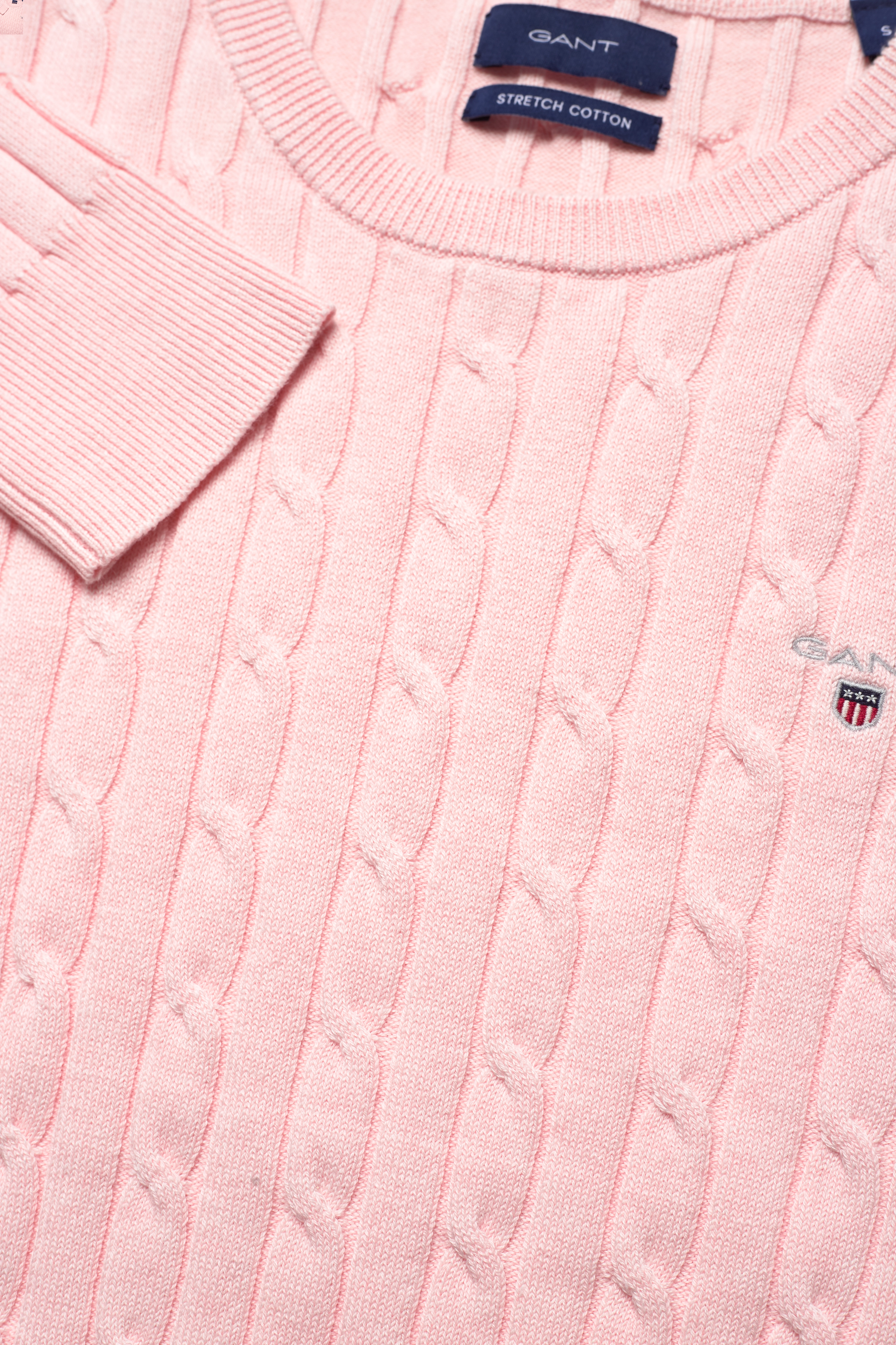 GANT - STRETCH COTTON CABLE C-NECK - light pink melange - 2