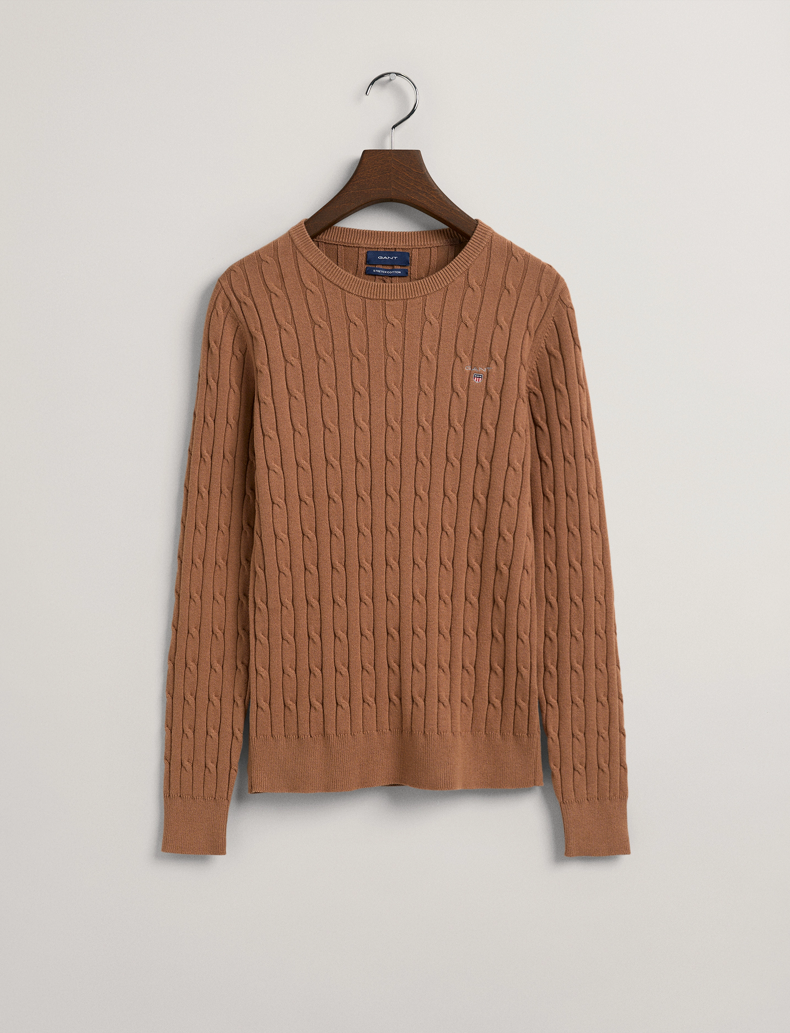 GANT - STRETCH COTTON CABLE C-NECK - roasted walnut - 3