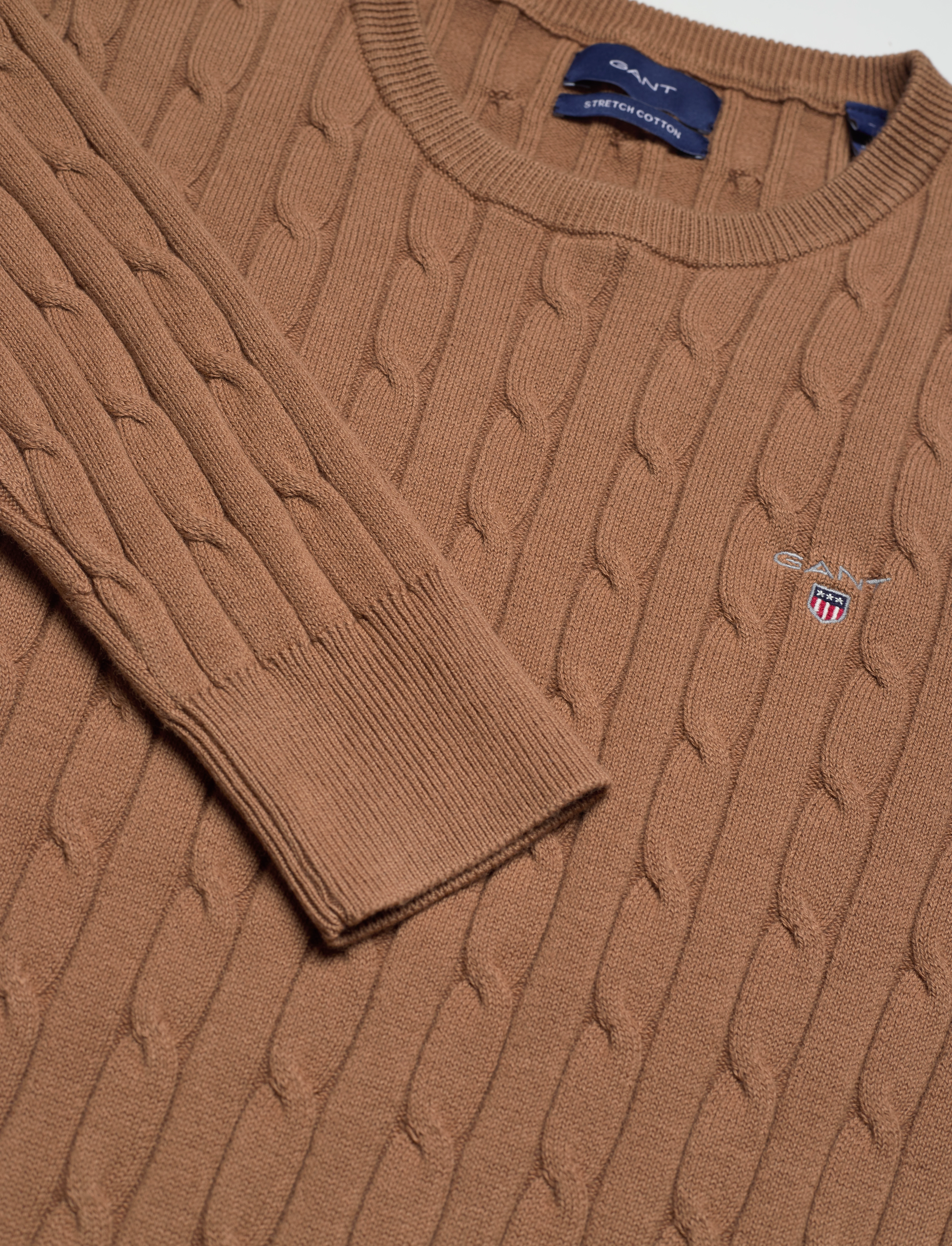 GANT - STRETCH COTTON CABLE C-NECK - roasted walnut - 2
