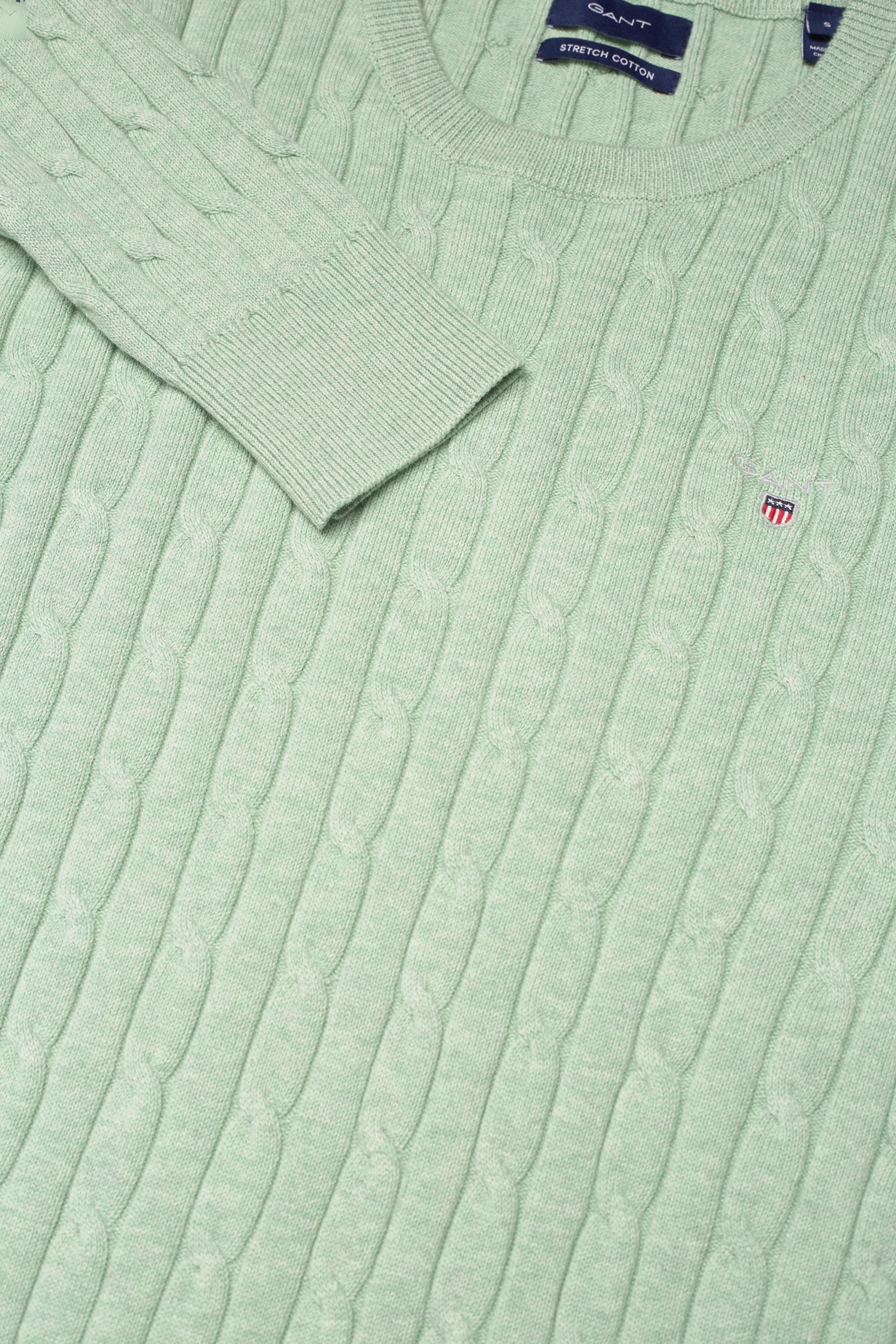 GANT - STRETCH COTTON CABLE C-NECK - soft green melange - 2