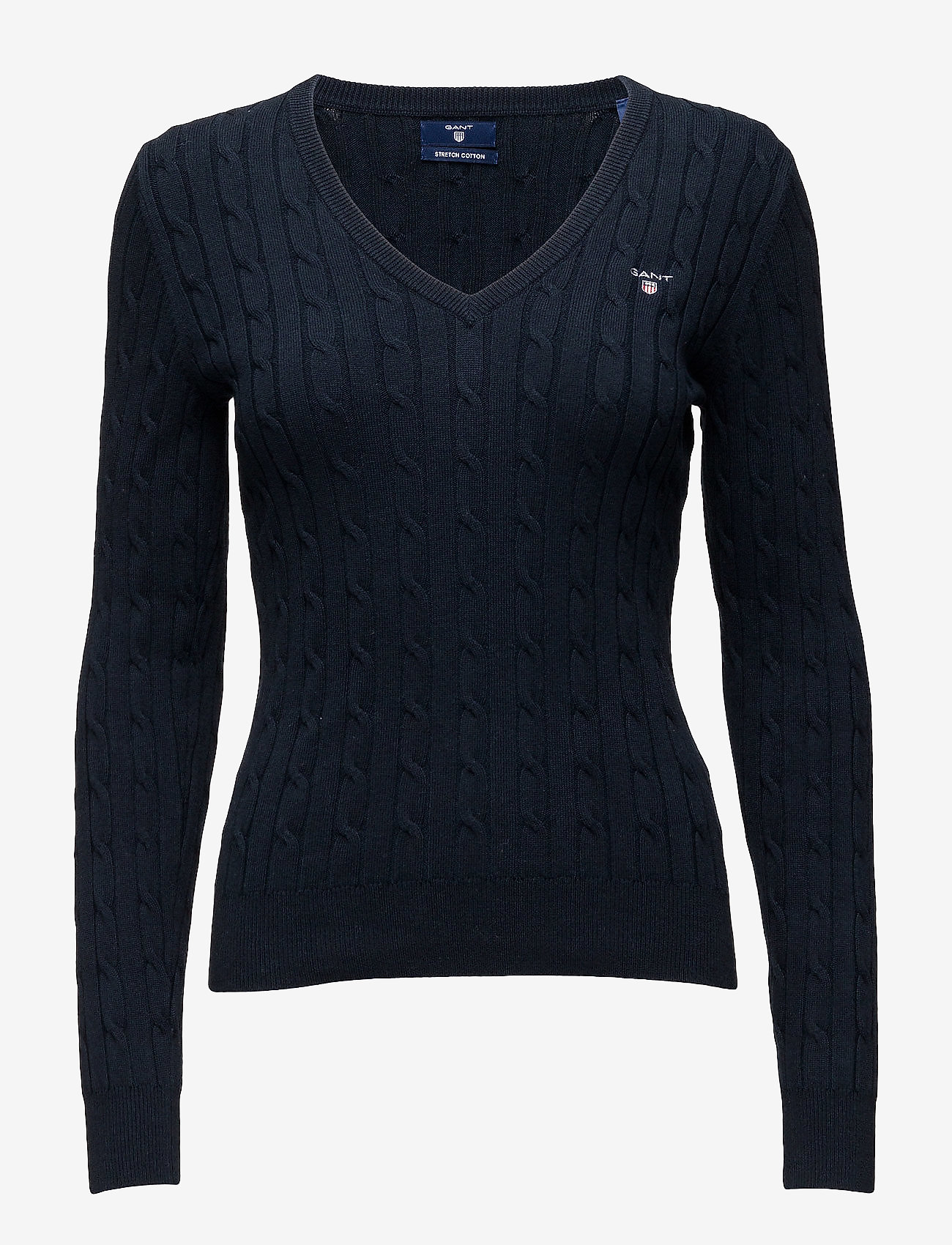 GANT - STRETCH COTTON CABLE V-NECK - evening blue - 0