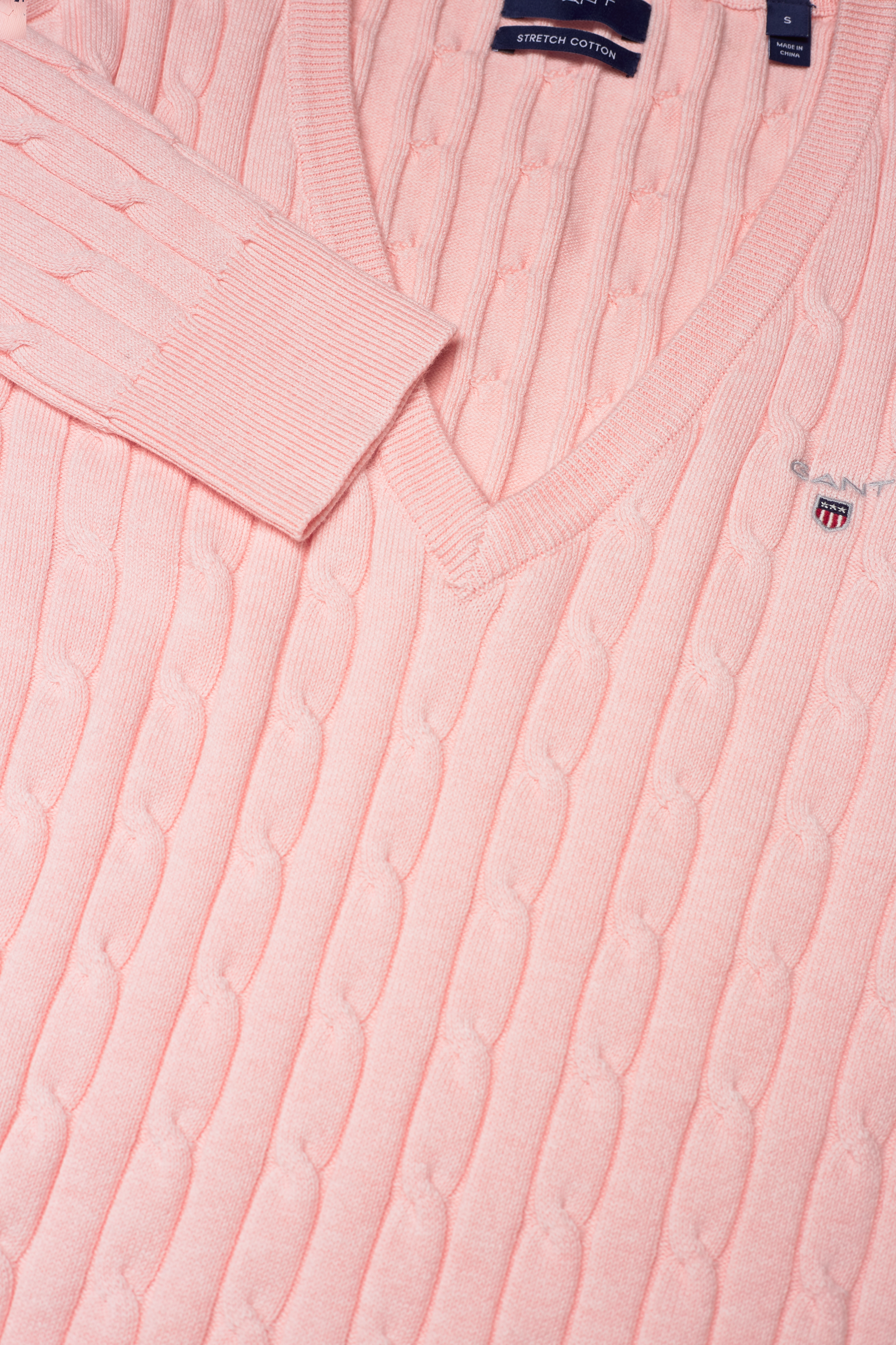GANT - STRETCH COTTON CABLE V-NECK - light pink melange - 2