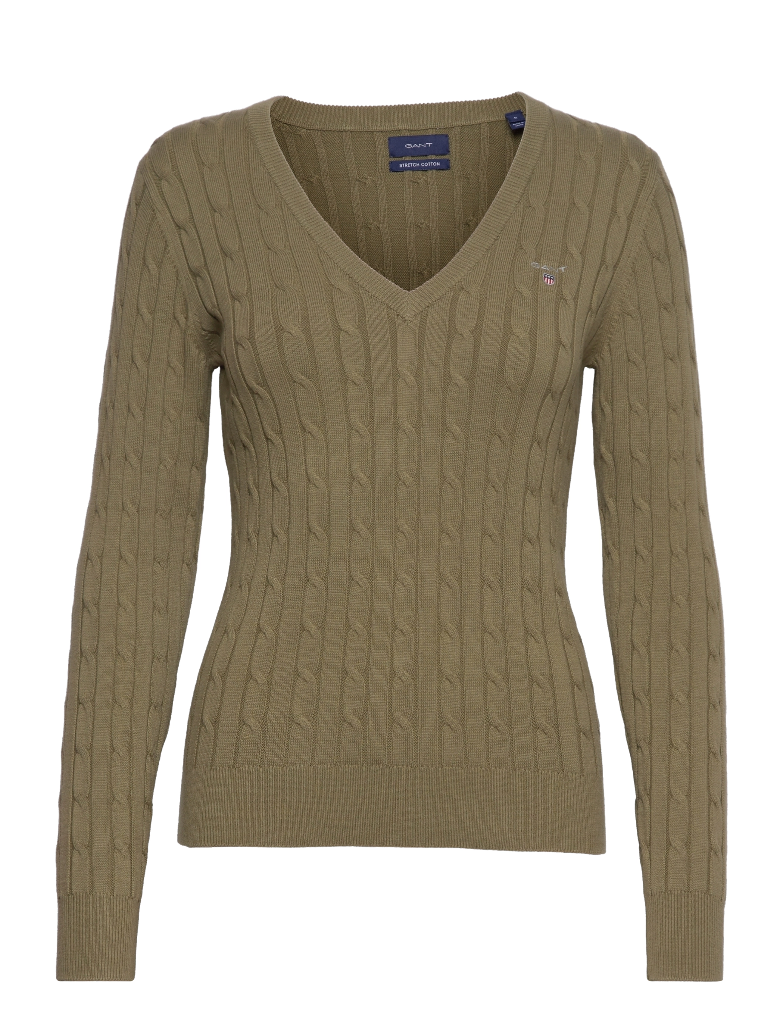 GANT - STRETCH COTTON CABLE V-NECK - utility green - 0