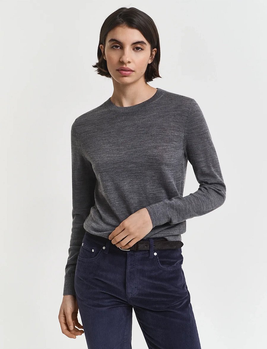 Gant - EXTRAFINE MERINO WOOL C-NECK - striktrøjer - charcoal melange - 0
