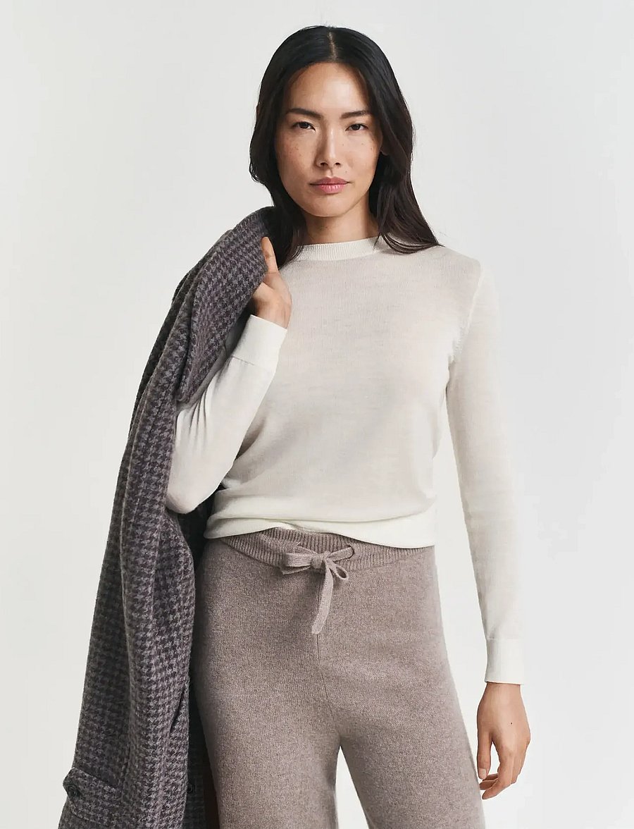 Gant - EXTRAFINE MERINO WOOL C-NECK - striktrøjer - cream - 0