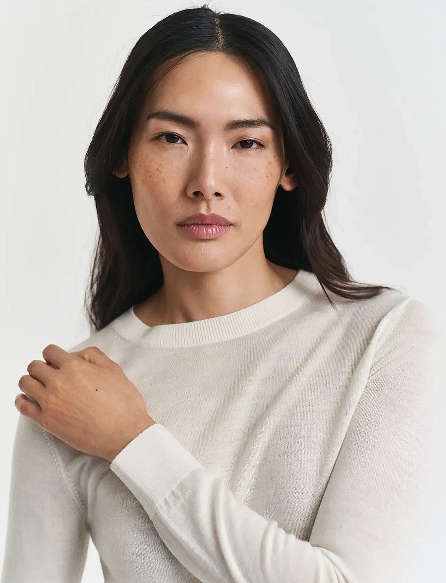Gant - EXTRAFINE MERINO WOOL C-NECK - striktrøjer - cream - 5