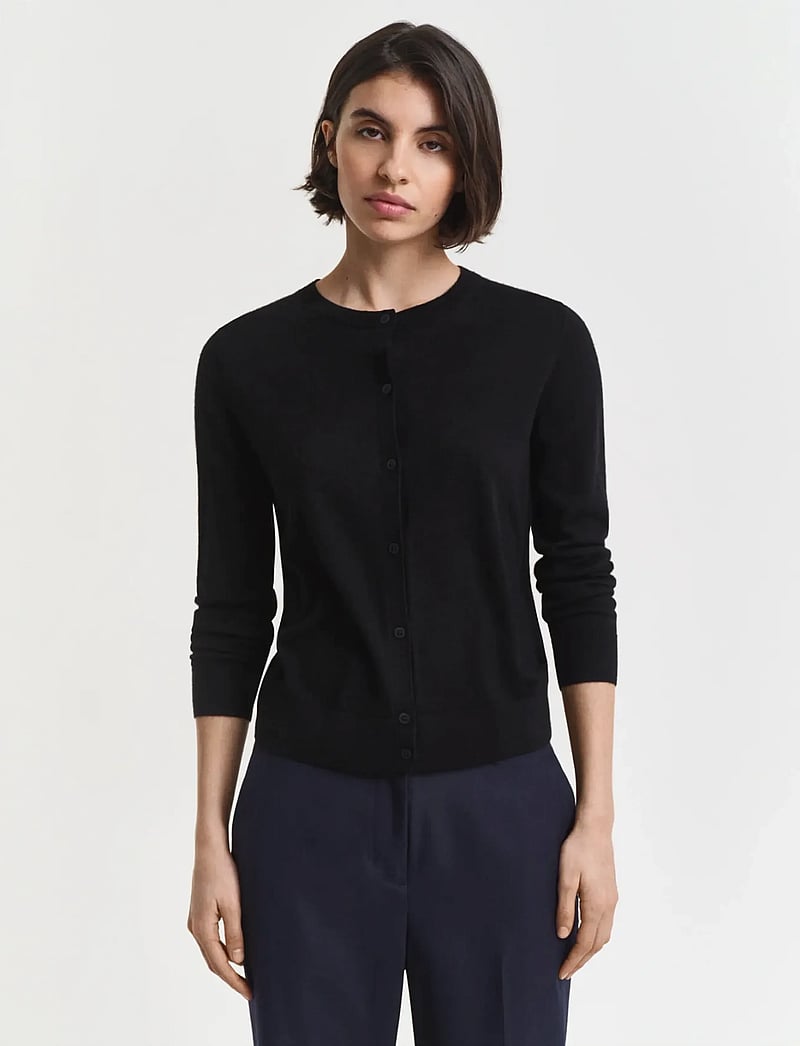 GANT - EXTRAFINE MERINO WOOL CARDIGAN - cardigans - black - 0