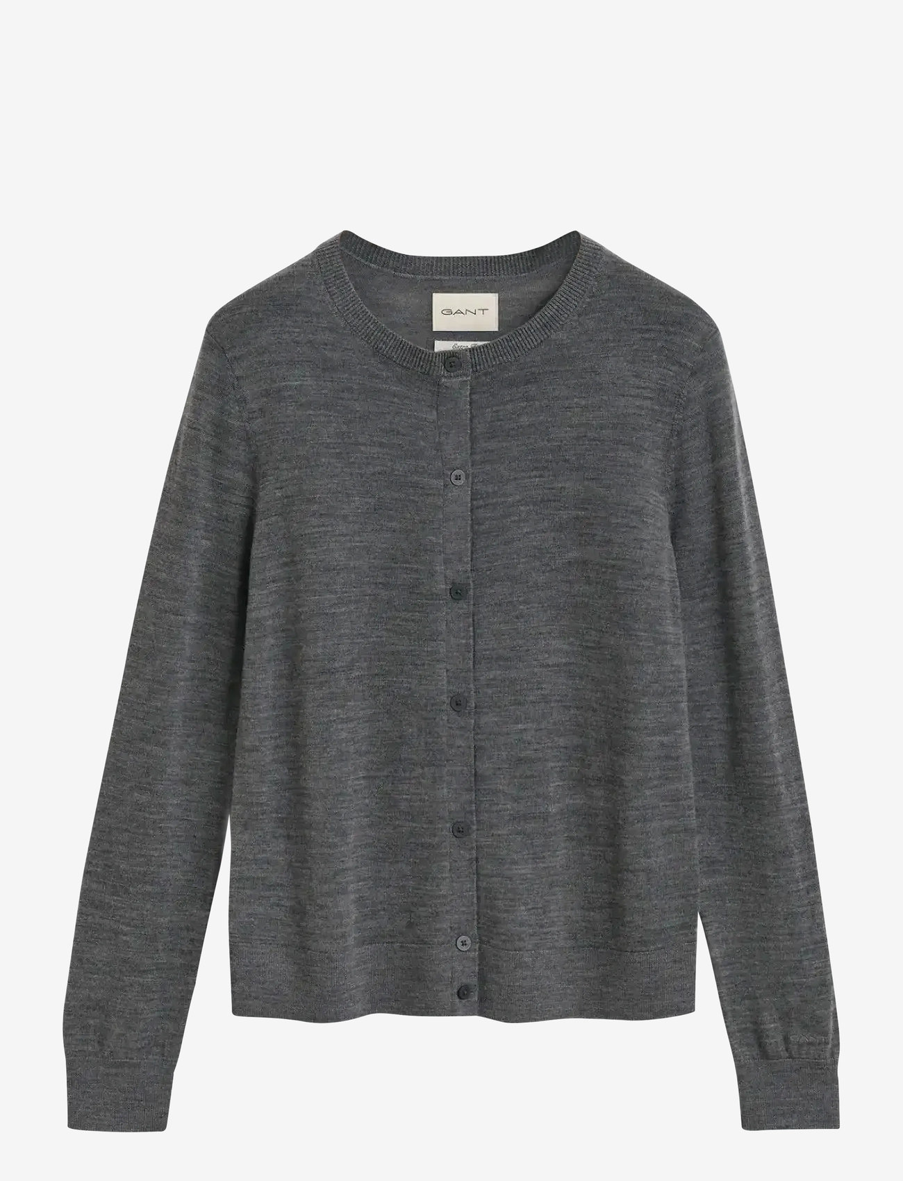 GANT - EXTRAFINE MERINO WOOL CARDIGAN - cardigans - charcoal melange - 1