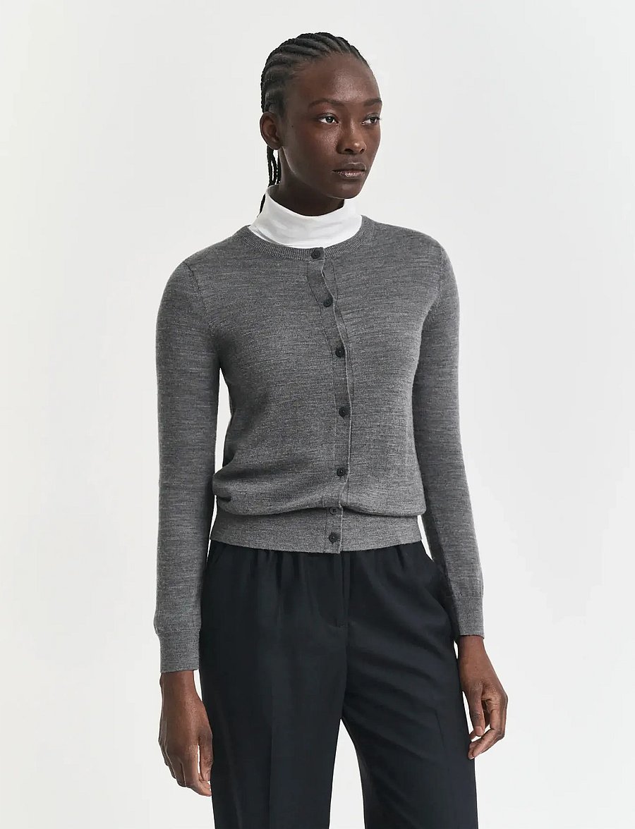 Gant - EXTRAFINE MERINO WOOL CARDIGAN - cardigans - charcoal melange - 3