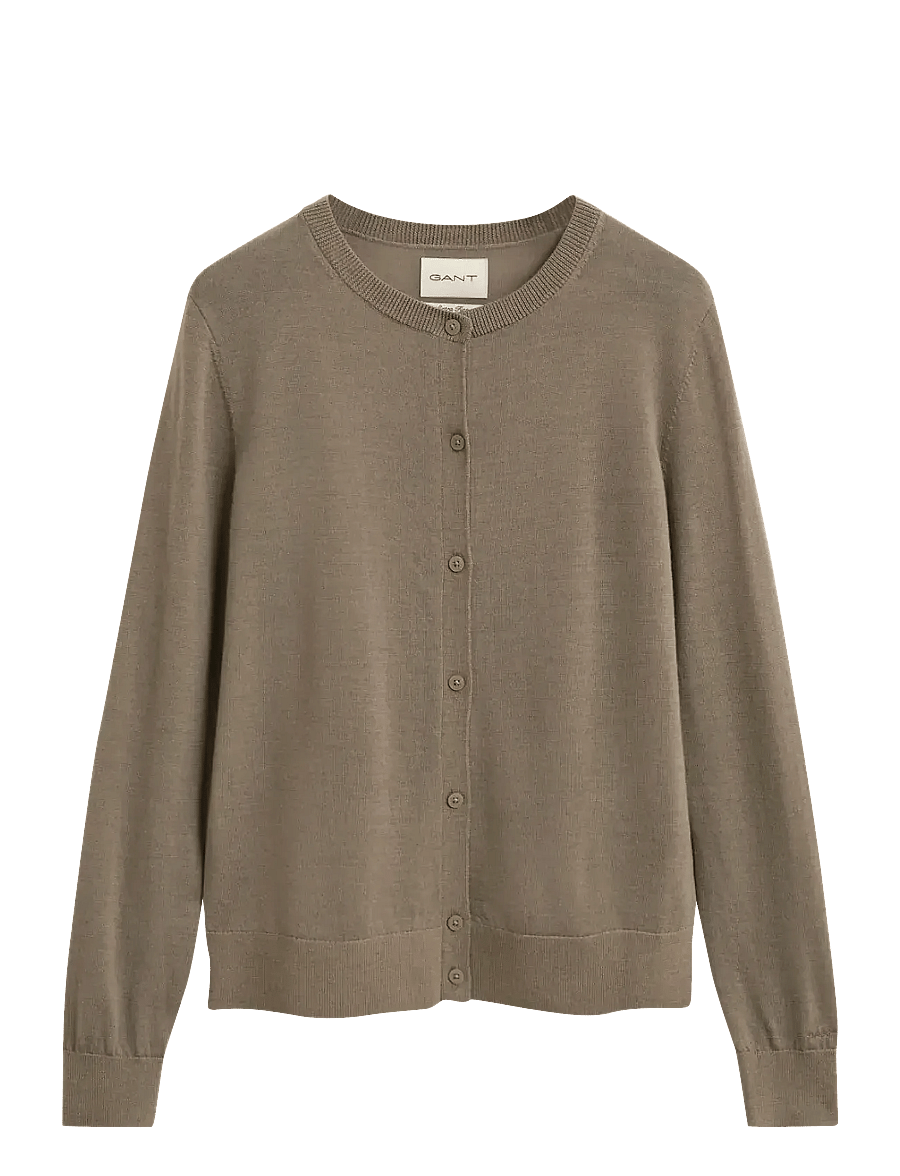 Gant - EXTRAFINE MERINO WOOL CARDIGAN - cardigans - taupe beige - 1