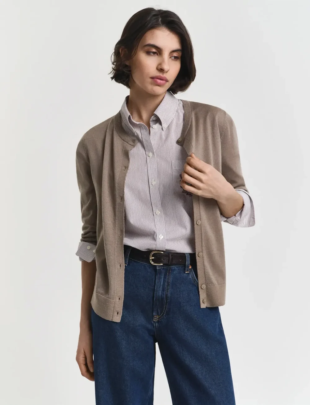 GANT - EXTRAFINE MERINO WOOL CARDIGAN - koftor - taupe beige - 3