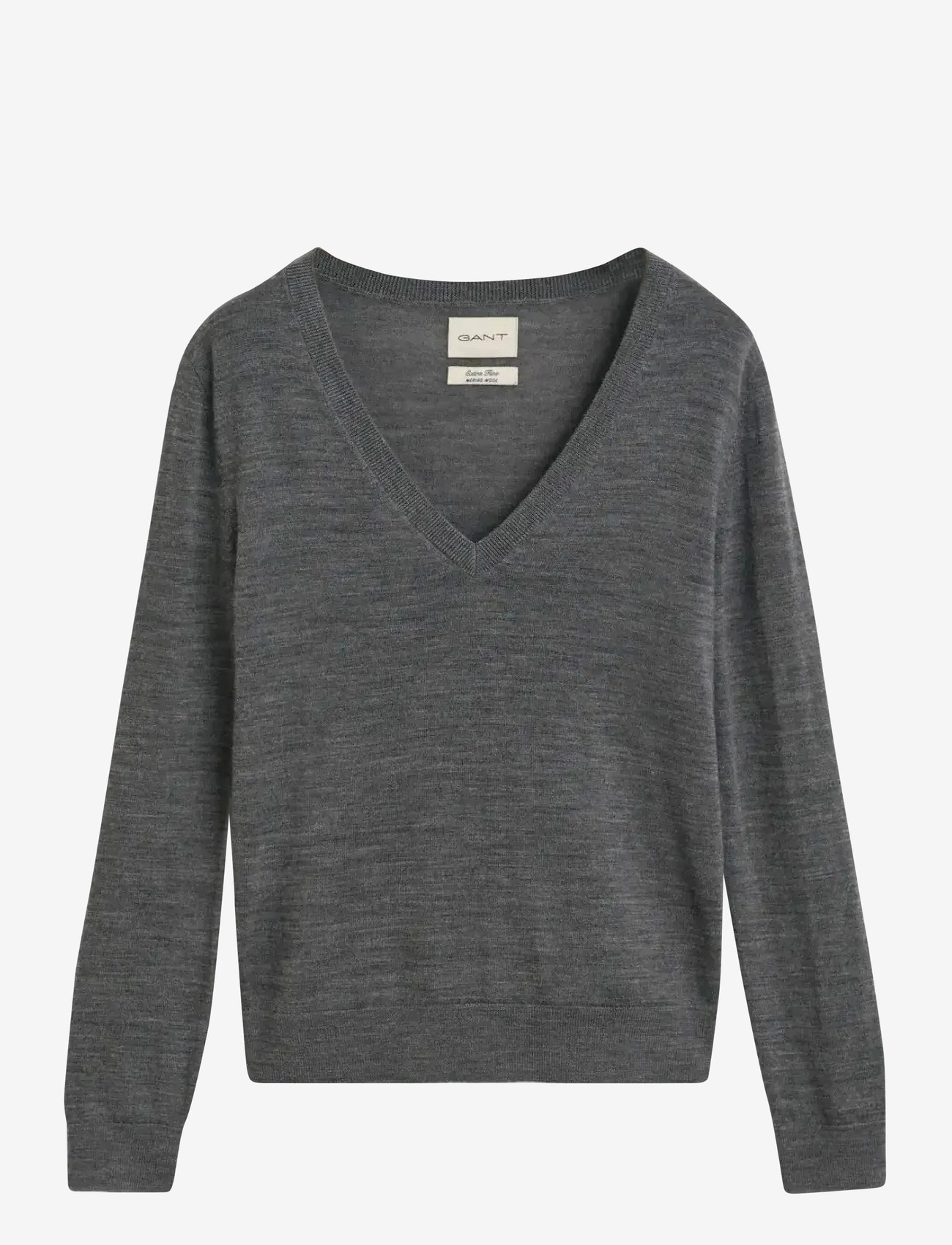 GANT - EXTRAFINE MERINO WOOL V-NECK - stickade tröjor - charcoal melange - 1