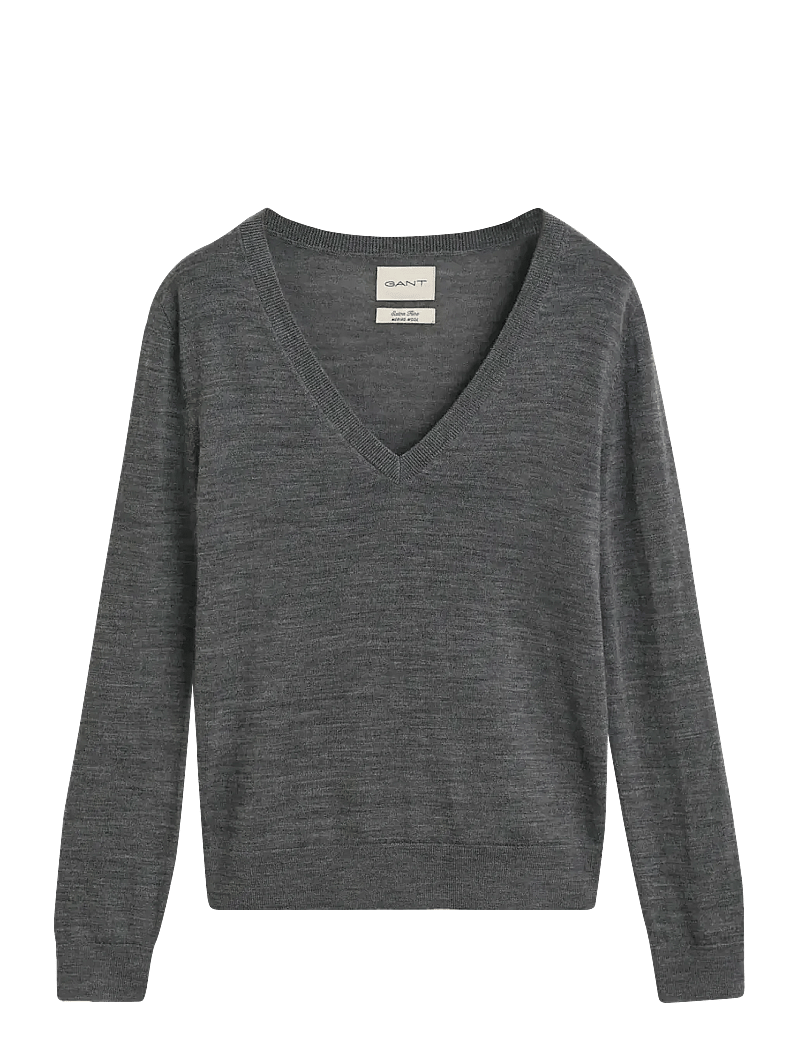 GANT - EXTRAFINE MERINO WOOL V-NECK - stickade tröjor - charcoal melange - 1
