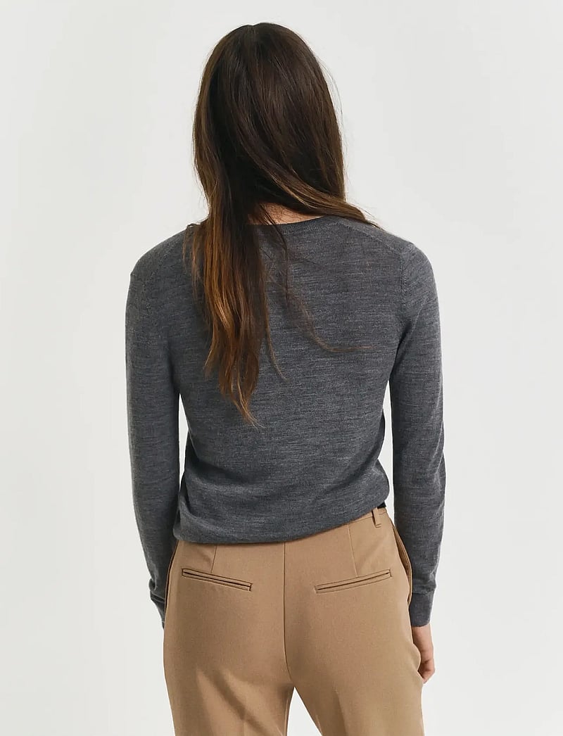 GANT - EXTRAFINE MERINO WOOL V-NECK - stickade tröjor - charcoal melange - 2