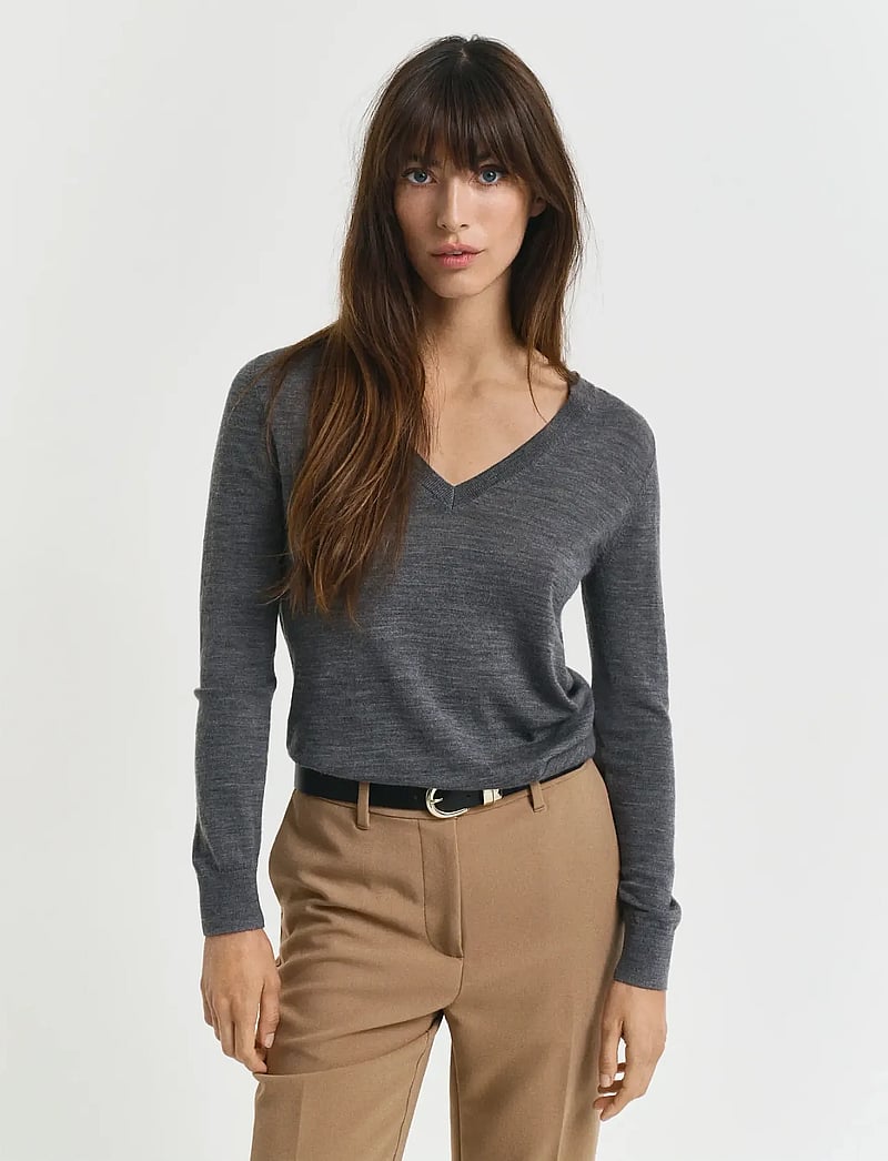 GANT - EXTRAFINE MERINO WOOL V-NECK - pulls - charcoal melange - 3