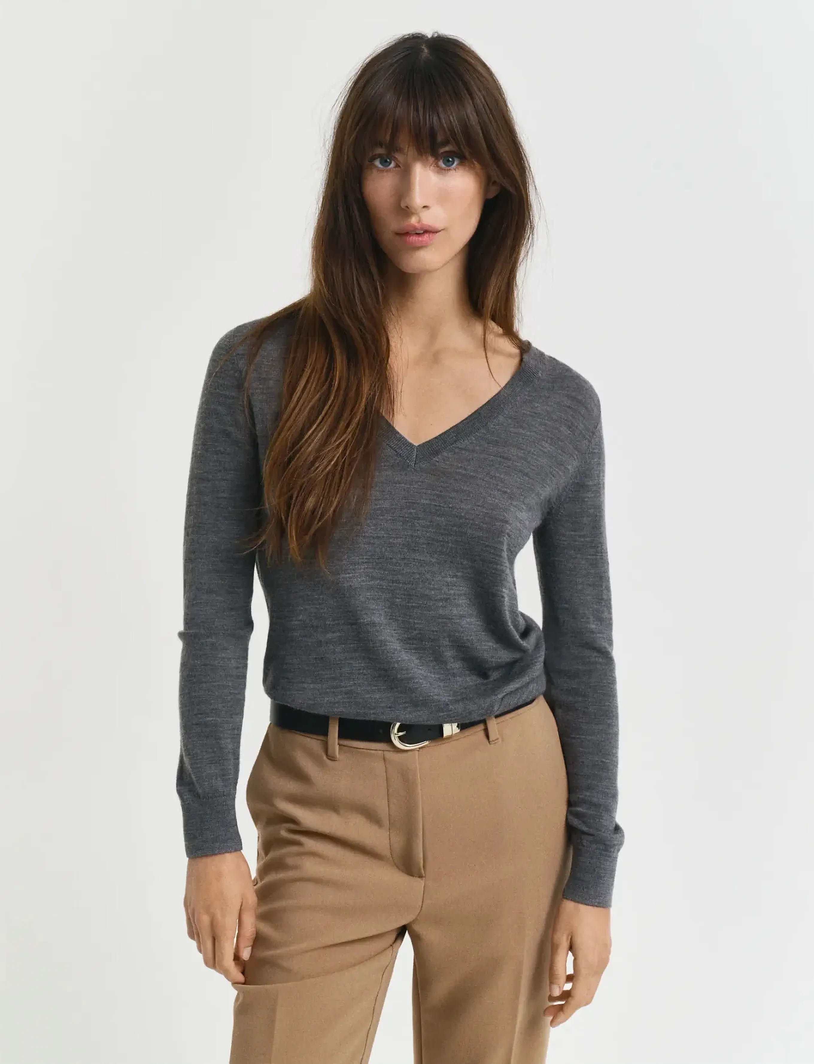 Gant - EXTRAFINE MERINO WOOL V-NECK - sviitrid - charcoal melange - 3