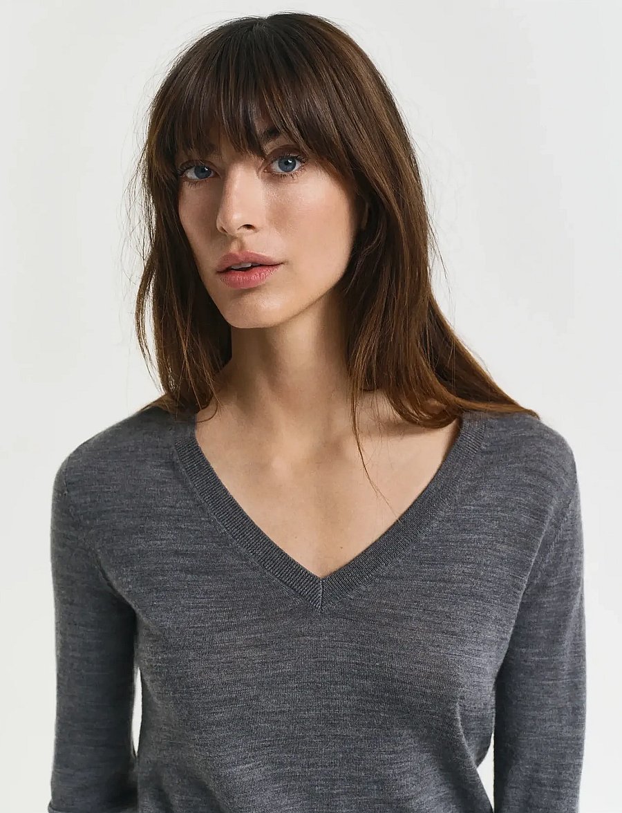 Gant - EXTRAFINE MERINO WOOL V-NECK - pulls - charcoal melange - 4