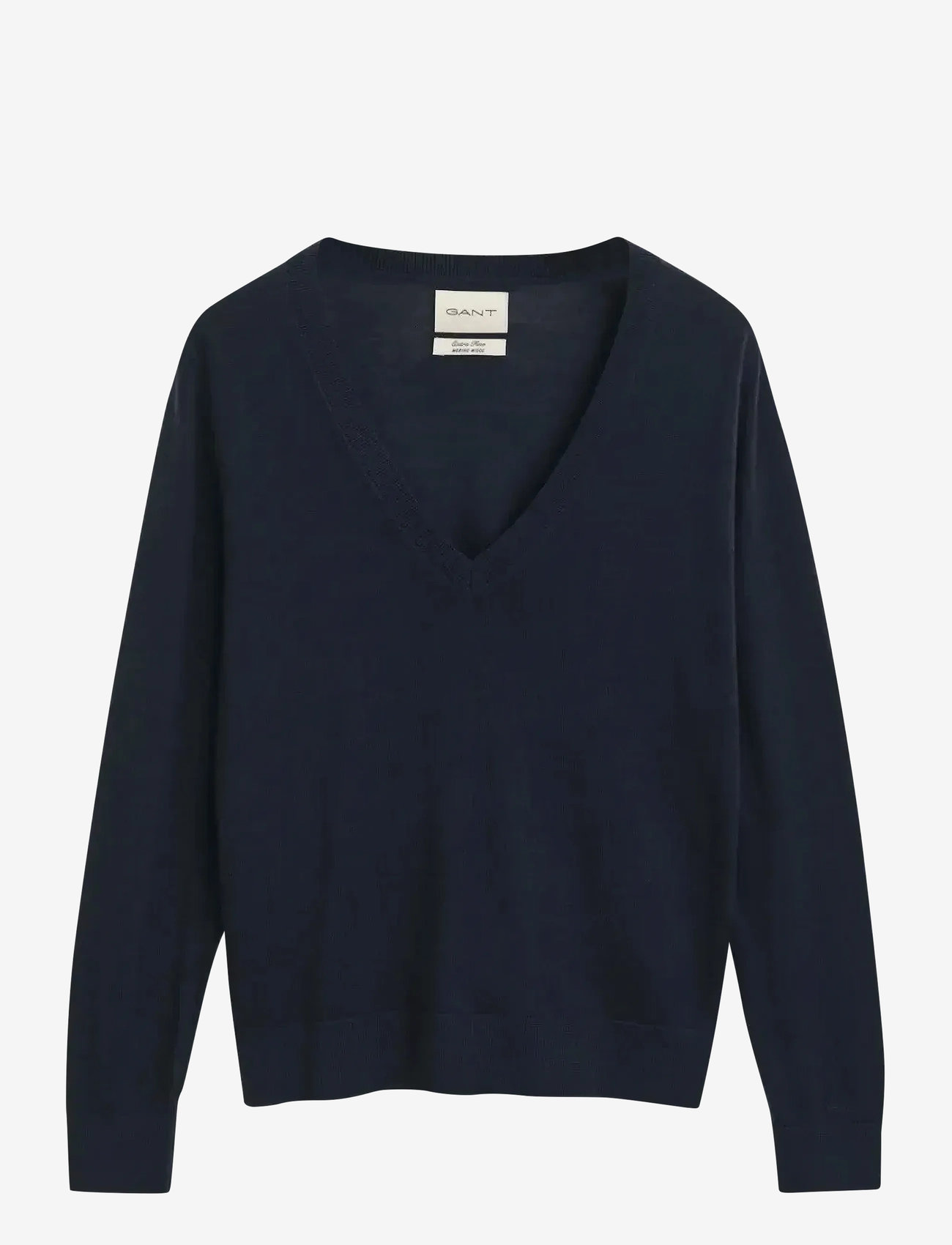 Gant - EXTRAFINE MERINO WOOL V-NECK - striktrøjer - evening blue - 1