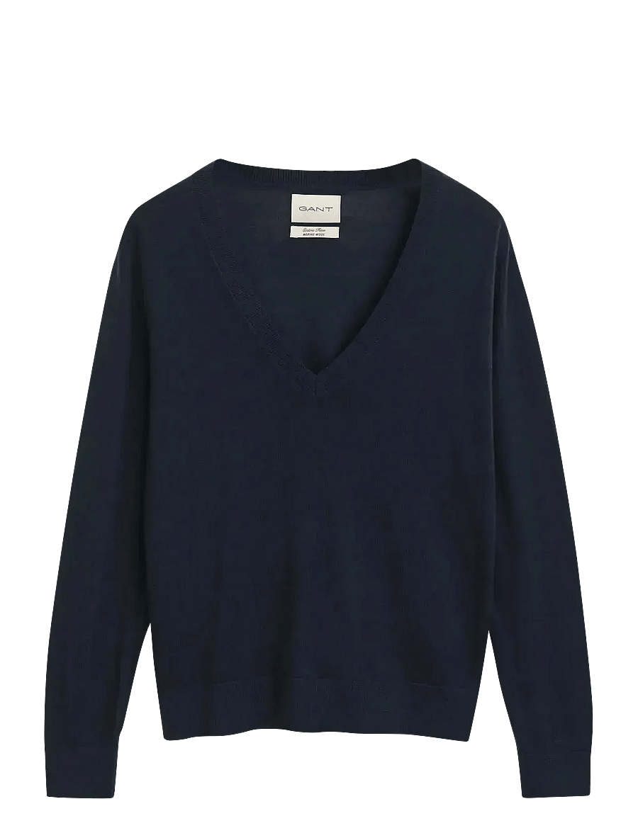 Gant - EXTRAFINE MERINO WOOL V-NECK - džemperi - evening blue - 1