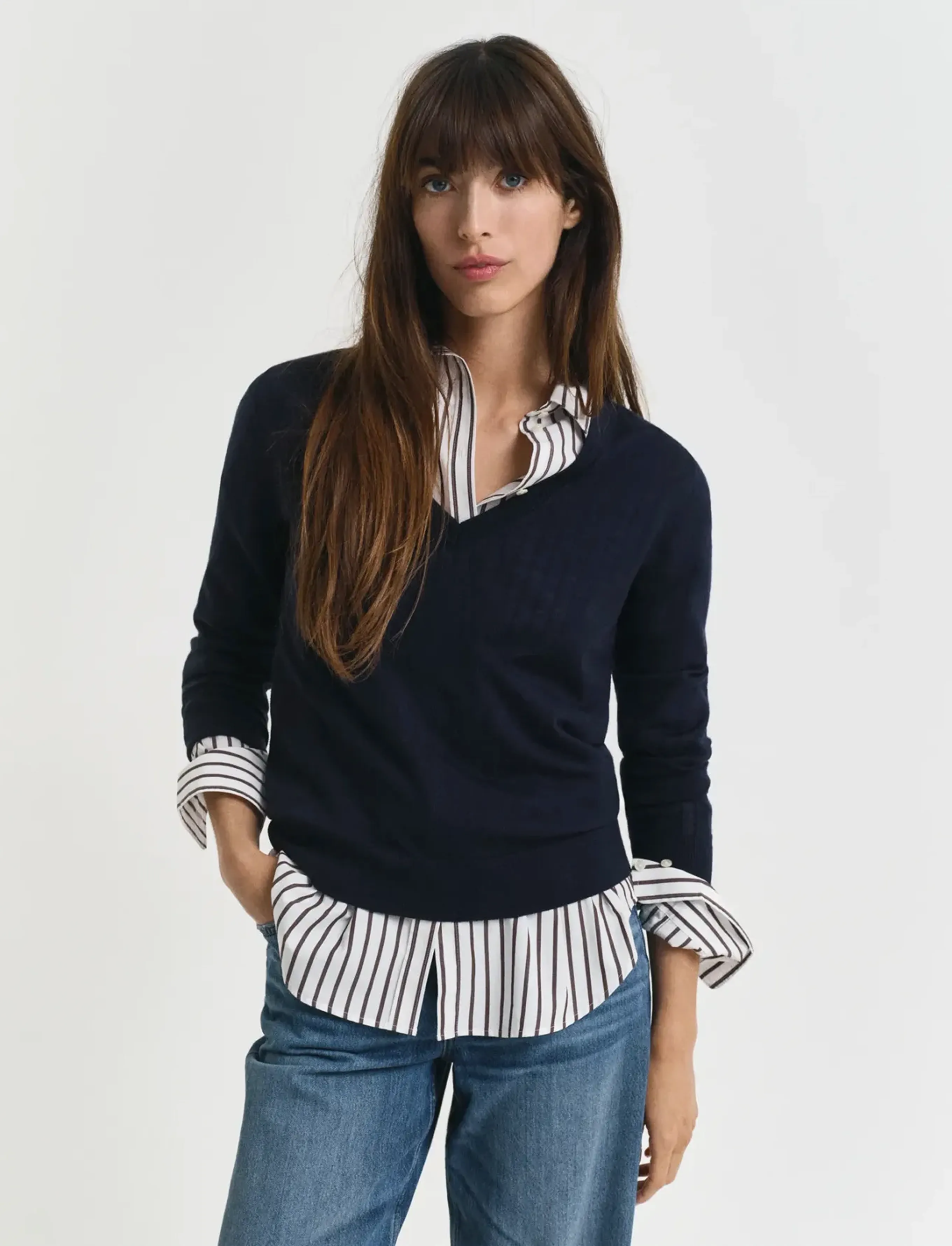Gant - EXTRAFINE MERINO WOOL V-NECK - jumpers - evening blue - 3
