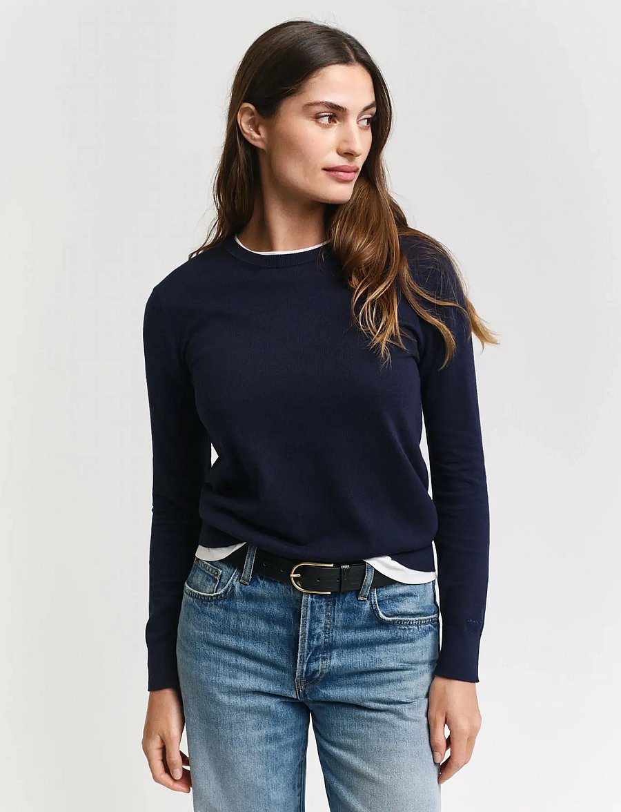 Gant - FINE KNIT C-NECK - stickade tröjor - evening blue - 0