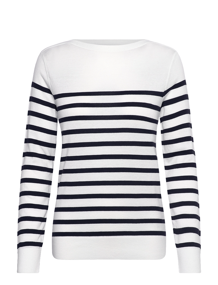 Gant - FINE KNIT STRIPED BOAT NECK - megztiniai - cream - 0