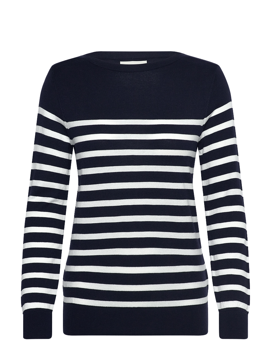 Gant - FINE KNIT STRIPED BOAT NECK - megztiniai - evening blue - 0