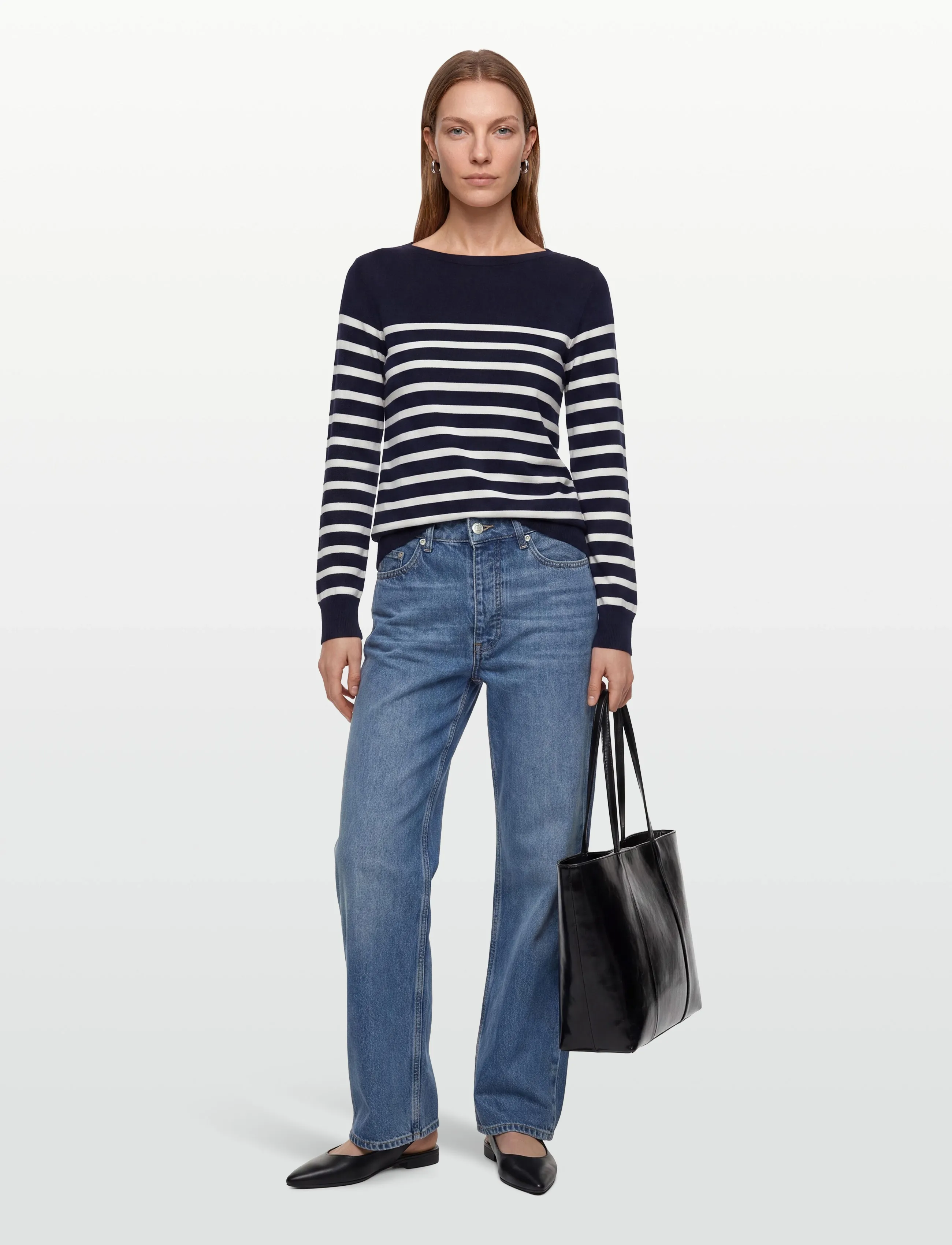 Gant Fine Knit Striped Boat Neck, Kvinder, Stribet Strikket Bådudskæring Sweater, Navy, Str: S
