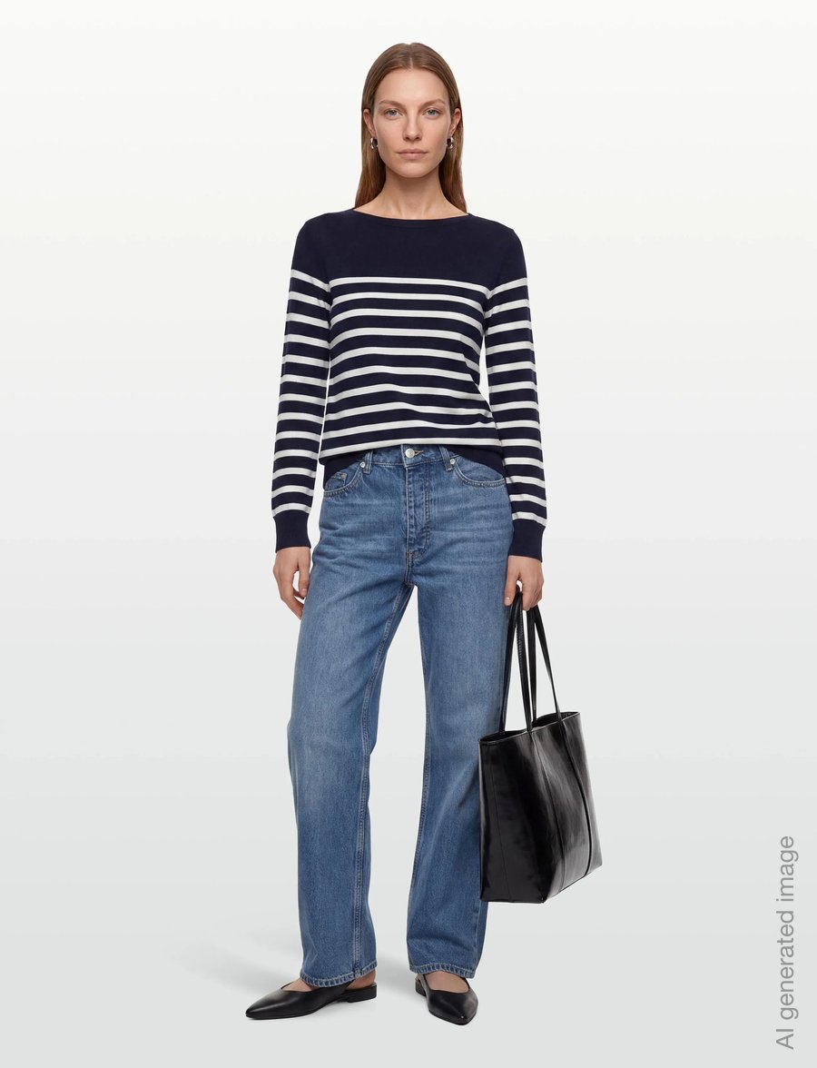 Gant - FINE KNIT STRIPED BOAT NECK - jumpers - evening blue - 0